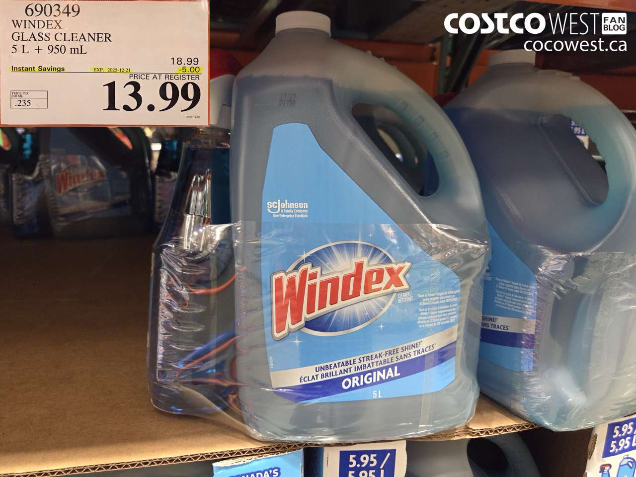 690349 WINDEX GLASS CLEANER 5L + 950ML ($5.00 INSTANT SAVINGS EXPIRES ON 2025-12-21) $13.99