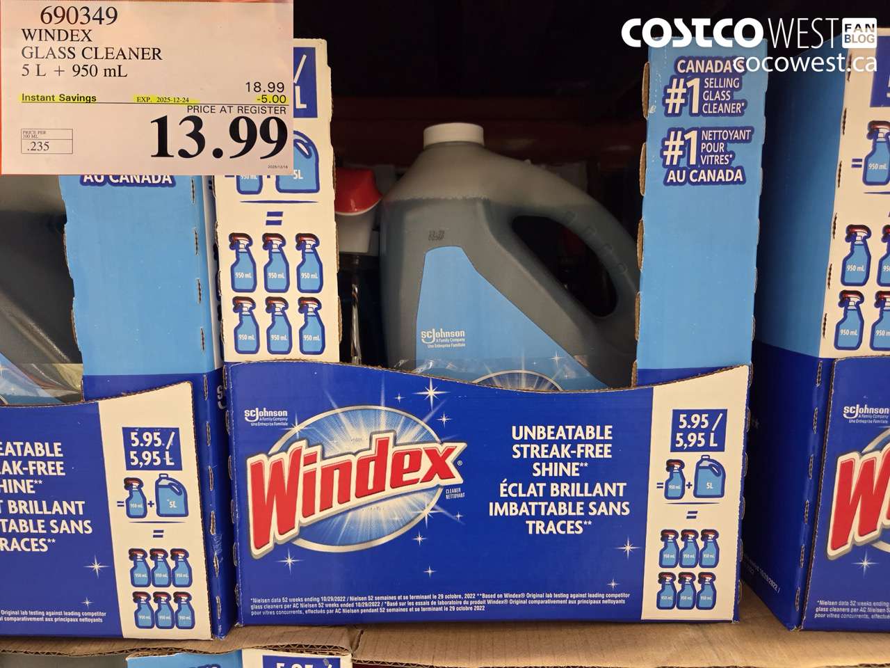 690349 WINDEX GLASS CLEANER 5L + 950ML ($5.00 INSTANT SAVINGS EXPIRES ON 2025-12-24) $13.99