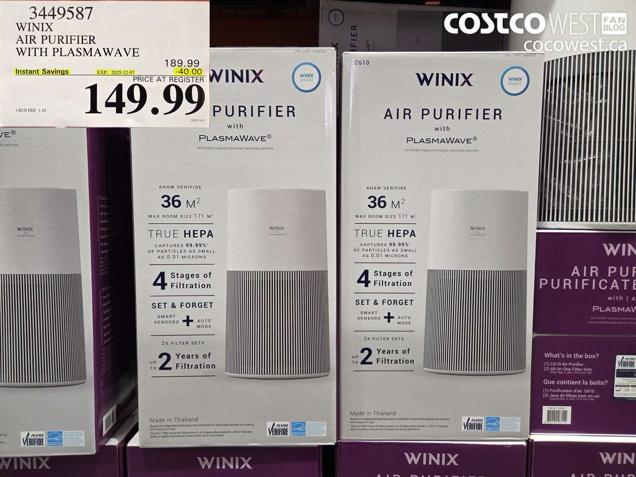 3449587 WINIX AIR PURIFIER WITH PLASMAWAVE ($40.00 INSTANT SAVINGS EXPIRES ON 2025-12-07) $149.99