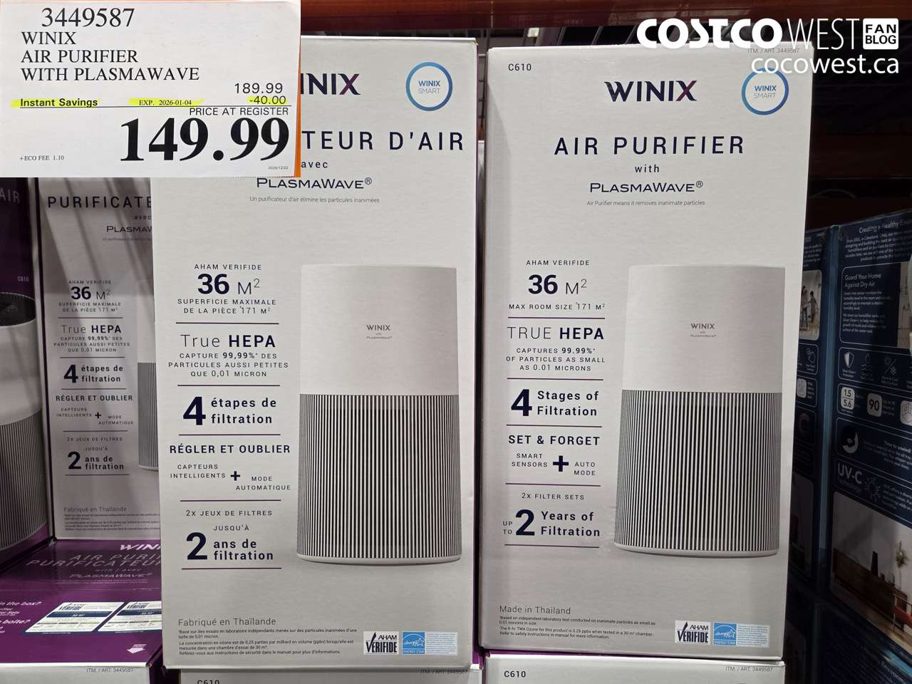 3449587 WINIX AIR PURIFIER WITH PLASMAWAVE ($40.00 INSTANT SAVINGS EXPIRES ON 2026-01-04) $149.99