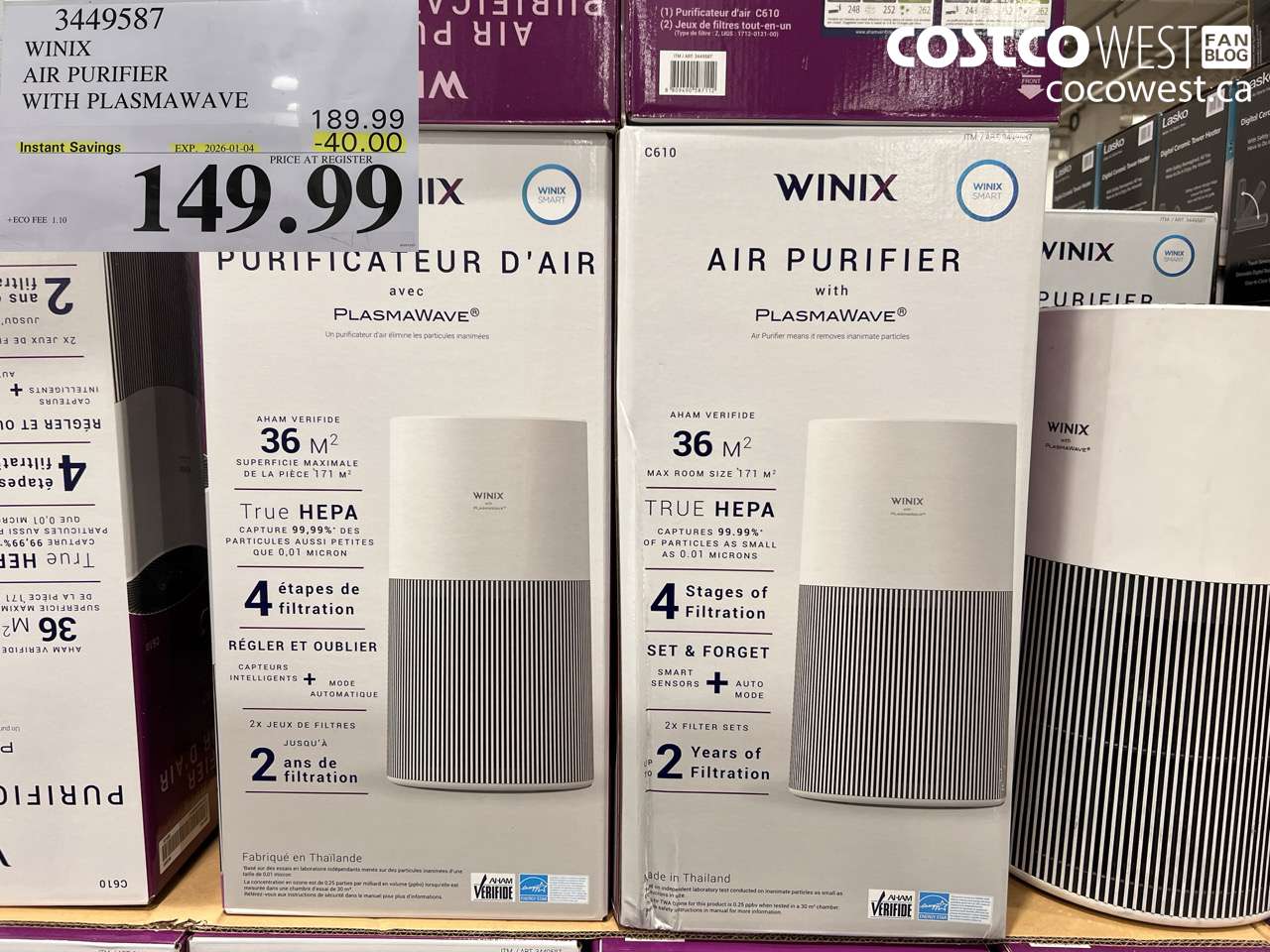 3449587 WINIX AIR PURIFIER WITH PLASMAWAVE ($40.00 INSTANT SAVINGS EXPIRES ON 2026-01-04) $149.99