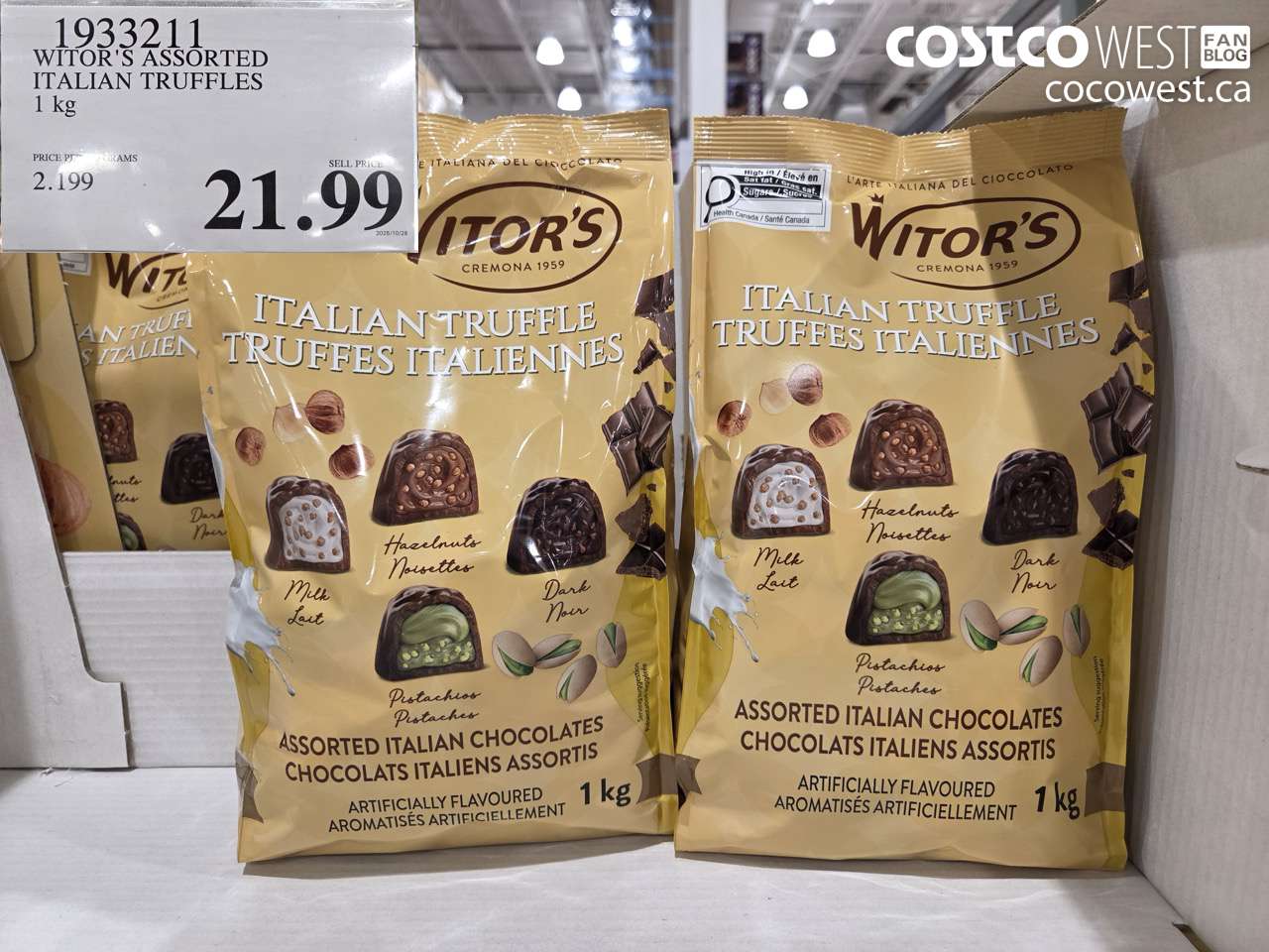 1933211 WITOR'S ASSORTED ITALIAN TRUFFLES 1KG $21.99
