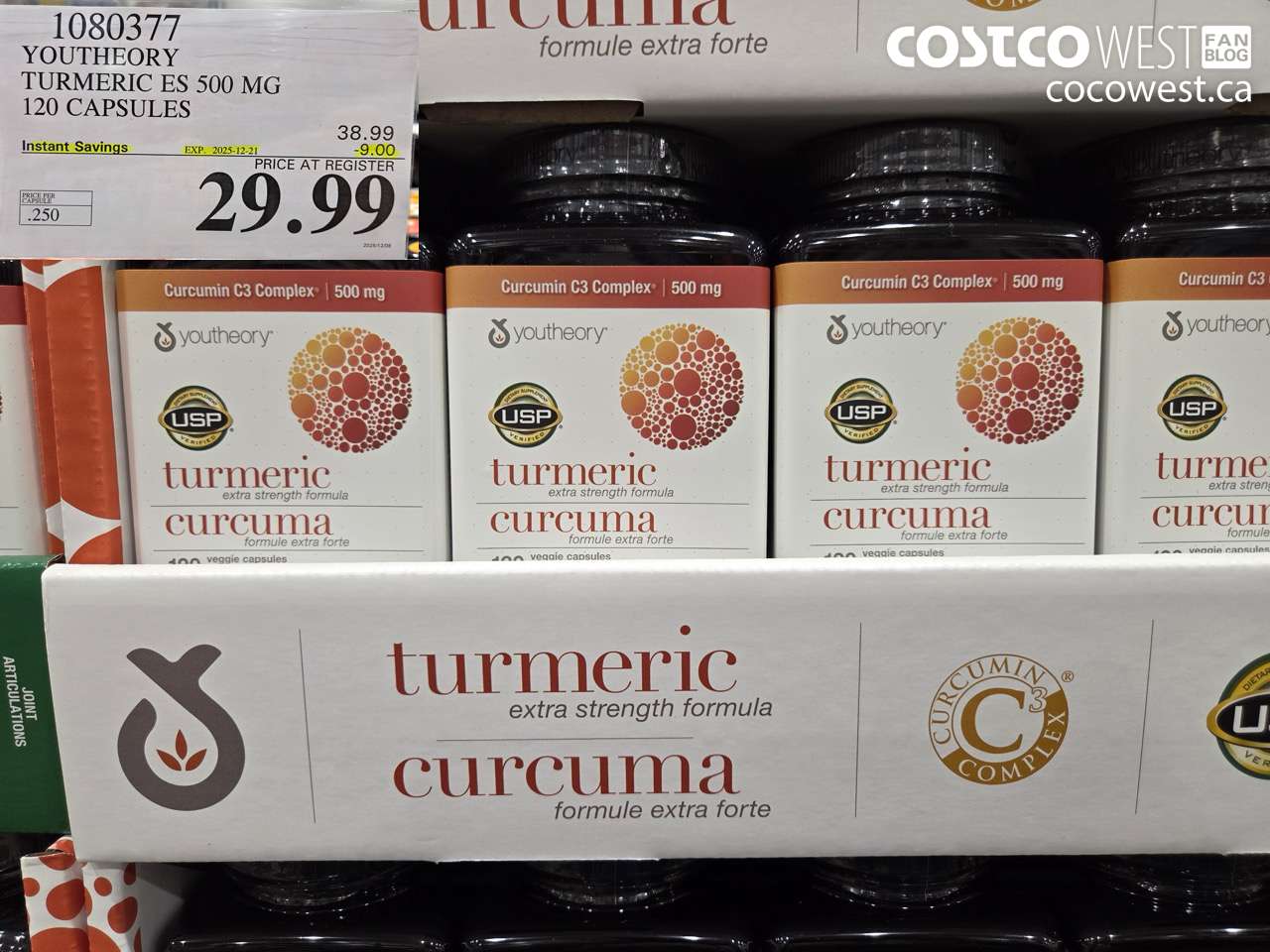 1080377 YOUTHEORY TURMERIC ES 120 VEGGIE CAPSULES ($9.00 INSTANT SAVINGS EXPIRES ON 2025-12-21) $29.99