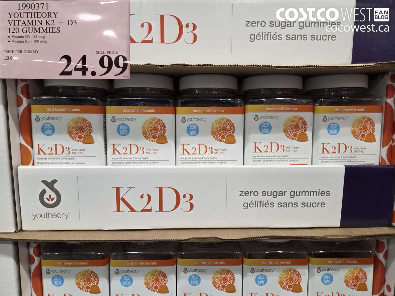 1990371 YOUTHEORY VITAMIN K2 + D3 120 GUMMIES $24.99