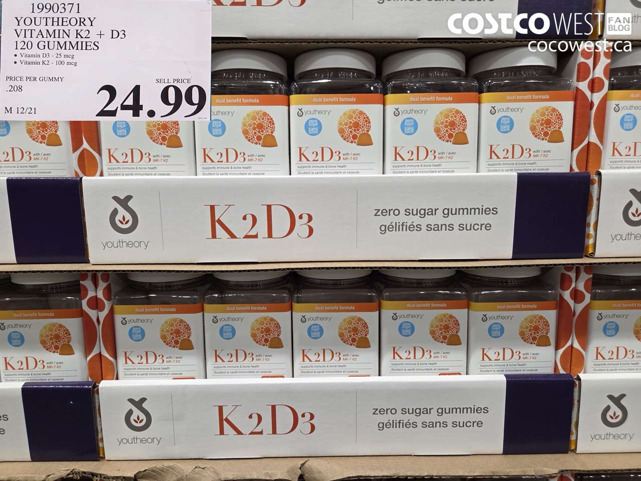 1990371 YOUTHEORY VITAMIN K2 + D3 120 GUMMIES $24.99