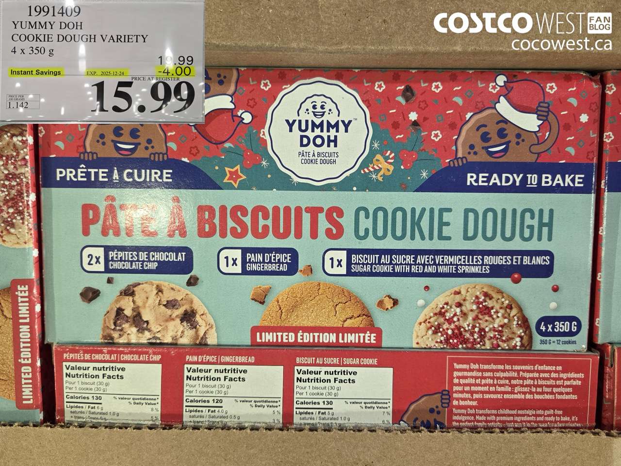 1991409 YUMMY DOH COOKIE DOUGH VARIETY 4 x 350 g ($4.00 INSTANT SAVINGS EXPIRES ON 2025-12-24) $15.99