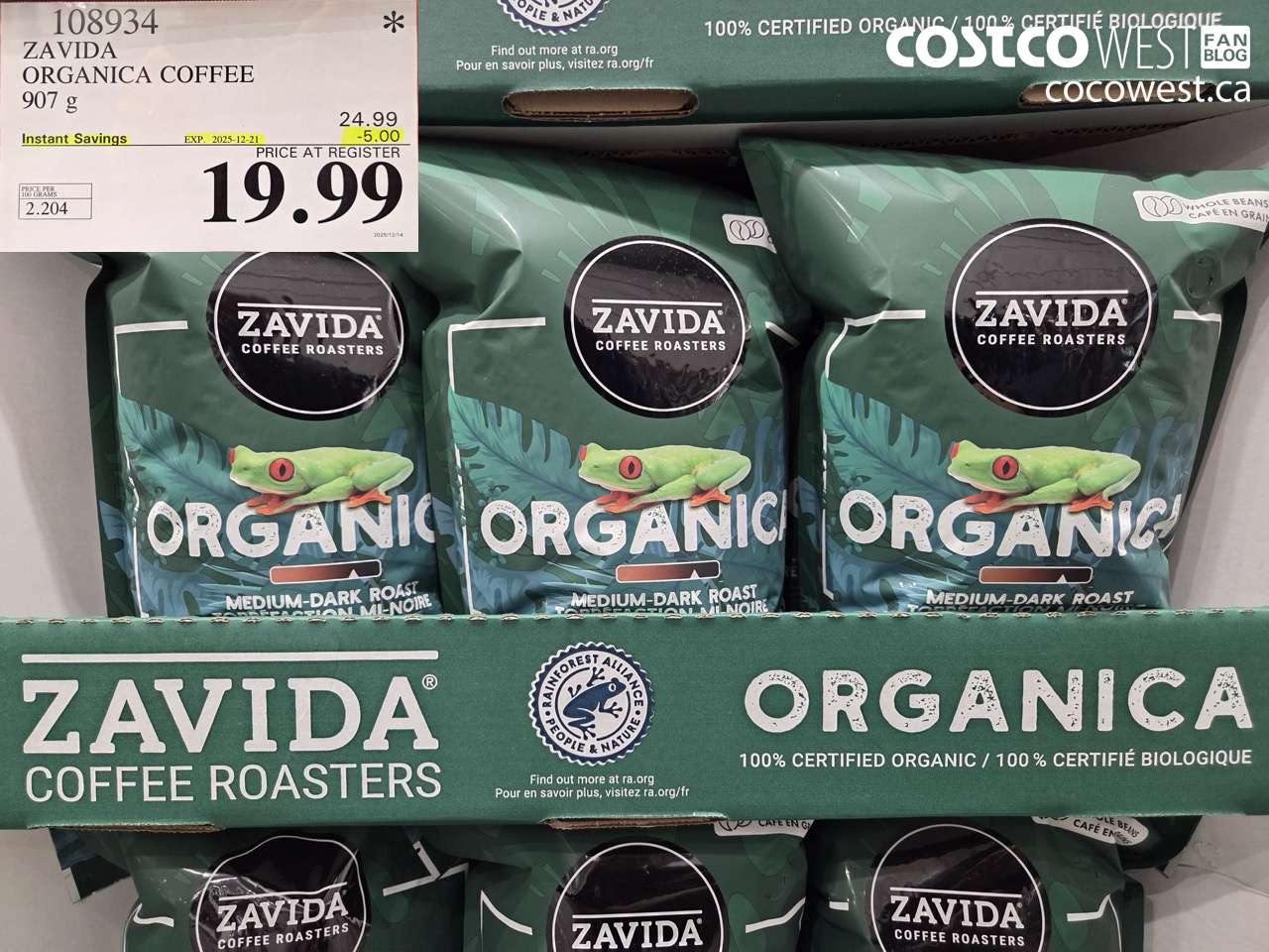108934 ZAVIDA ORGANIC COFFEE 907G ($5.00 INSTANT SAVINGS EXPIRES ON 2025-12-21) $19.99