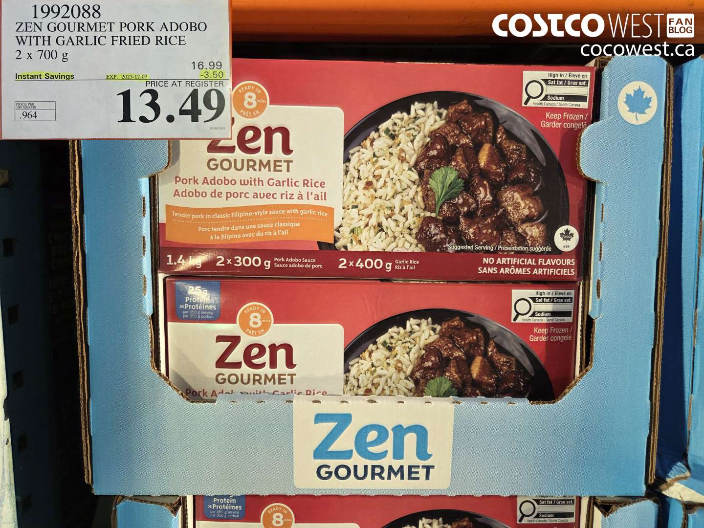 1992088 ZEN GOURMET PORK ADOBO WITH GARLIC FRIED RICE 2 x 700 g ($3.50 INSTANT SAVINGS EXPIRES ON 2025-12-07) $13.49