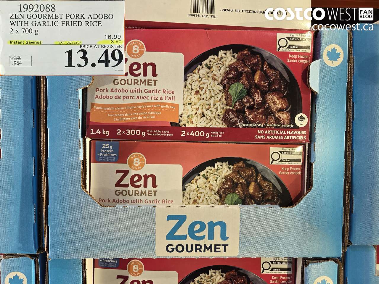 1992088 ZEN GOURMET PORK ADOBO WITH GARLIC FRIED RICE 2 x 700 g ($3.50 INSTANT SAVINGS EXPIRES ON 2025-12-07) $13.49