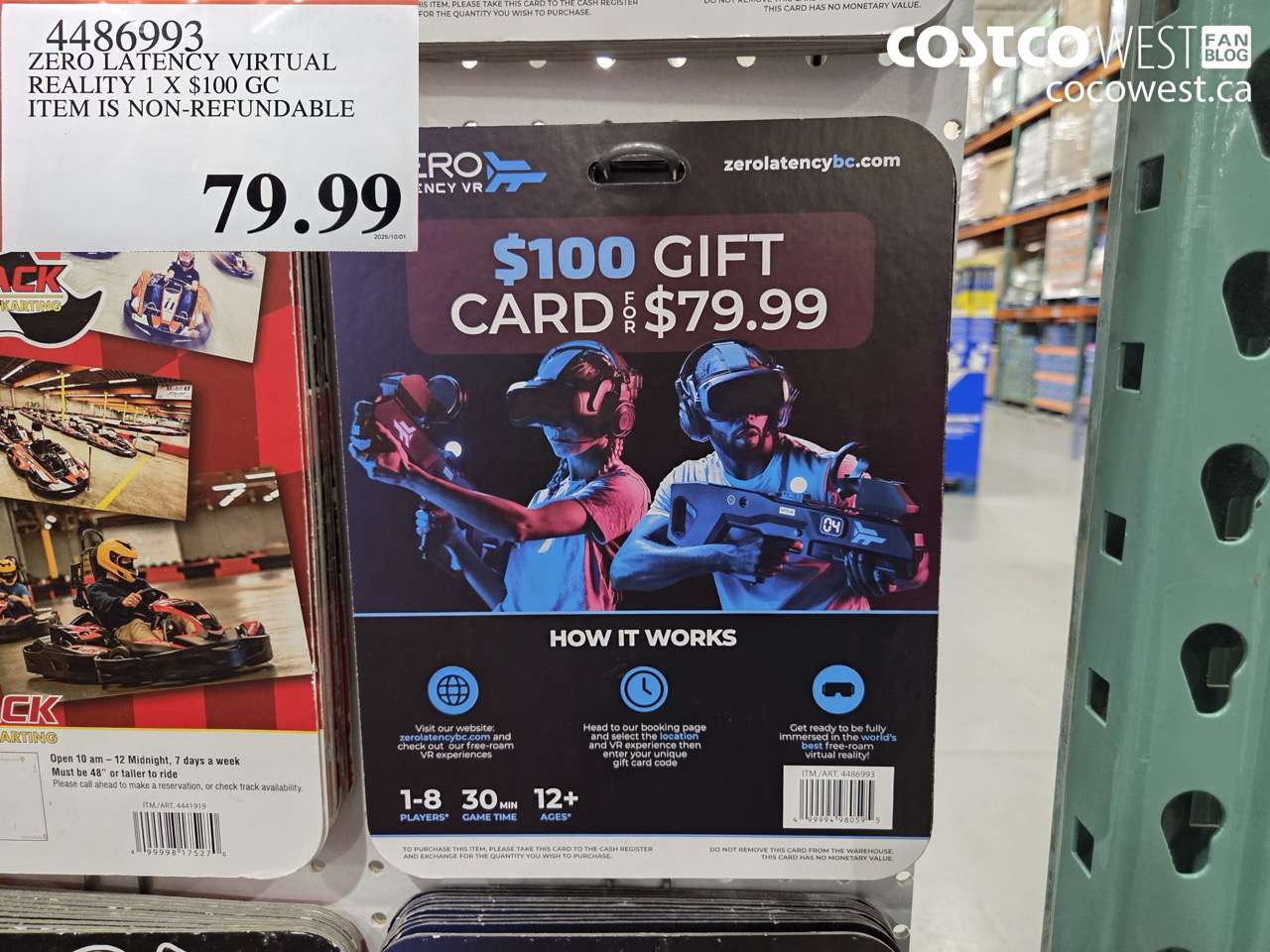 4486993 ZERO LATENCY VIRTUAL REALITY 1 X $100 GC ITEM IS NON-REFUNDABLE $79.99