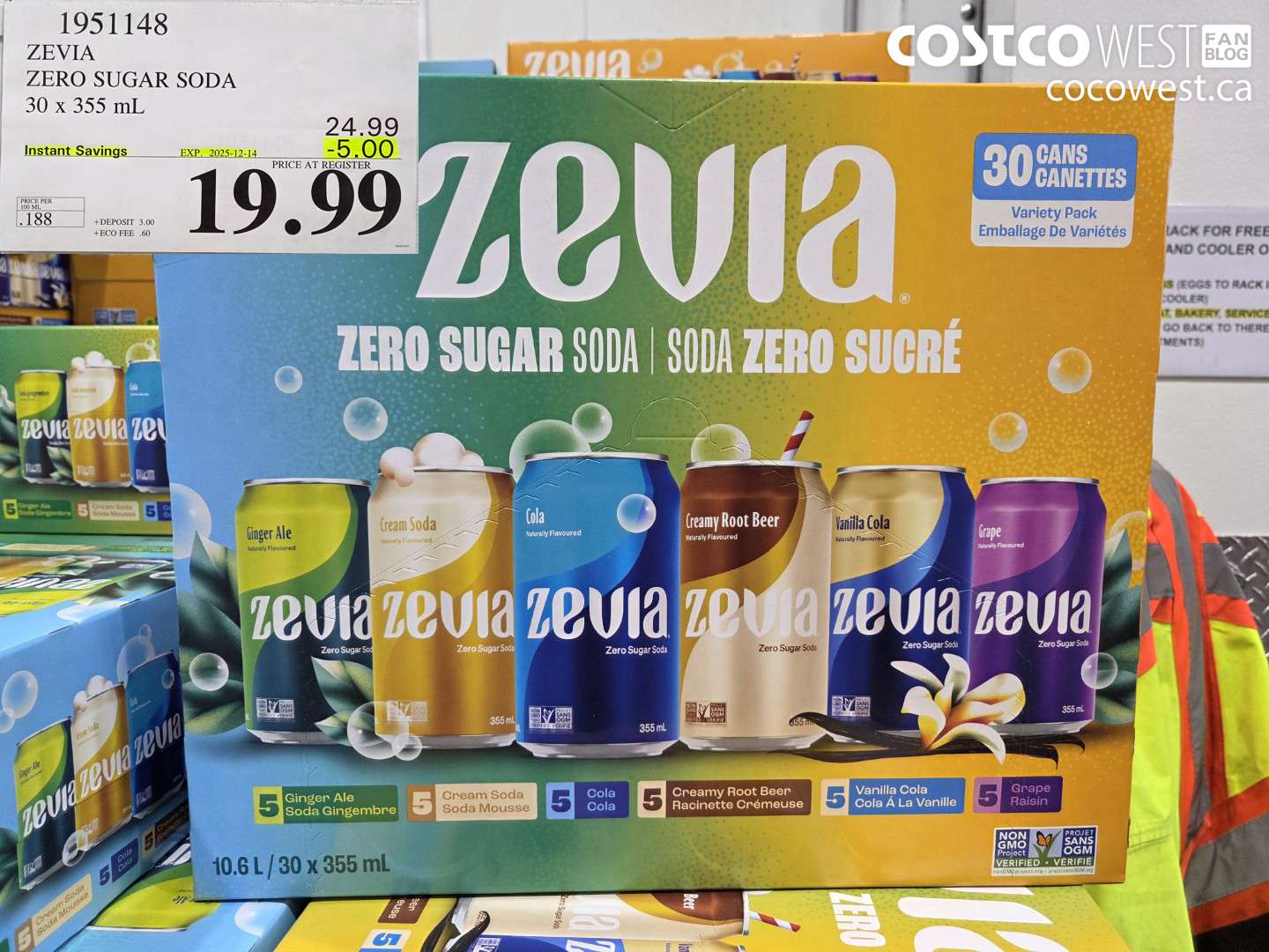 1951148 ZEVIA ZERO SUGAR SODA 30 x 355 mL ($5.00 INSTANT SAVINGS EXPIRES ON 2025-12-14) $19.99