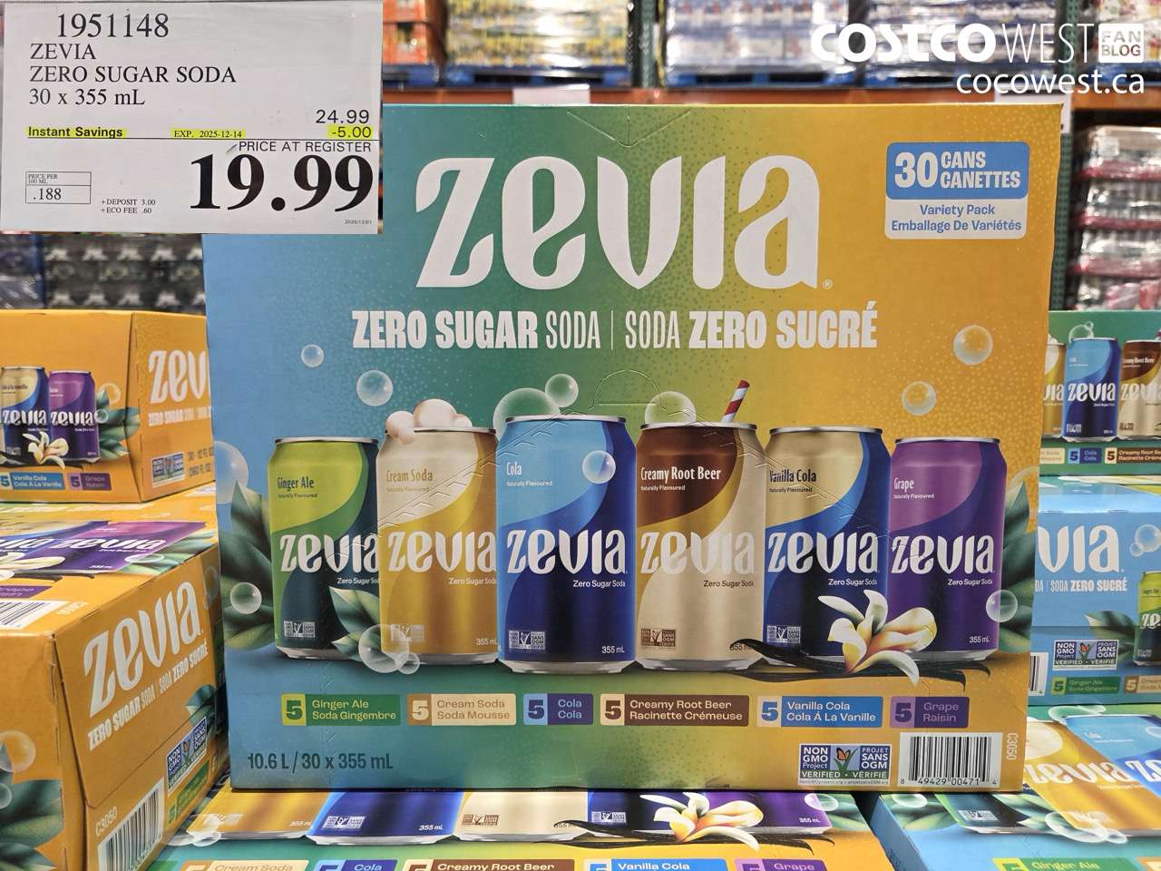 1951148 ZEVIA ZERO SUGAR SODA 30 x 355 mL ($5.00 INSTANT SAVINGS EXPIRES ON 2025-12-14) $19.99