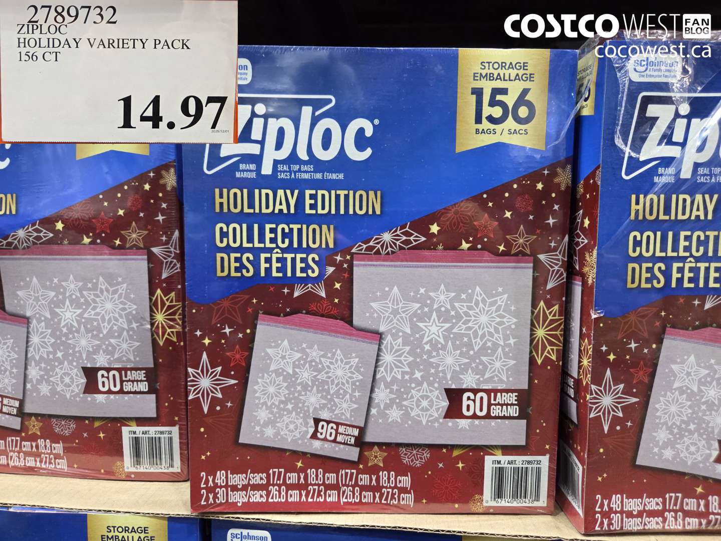 2789732 ZIPLOC HOLIDAY VARIETY PACK 156CT $14.97
