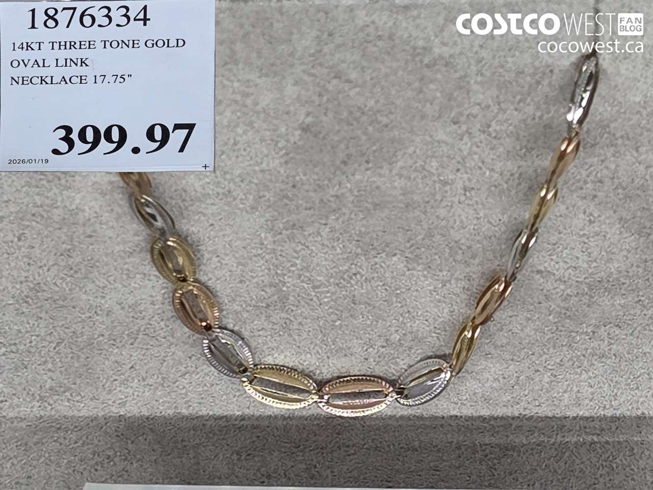 1876334 14KT THREE TONE GOLD OVAL LINK NECKLACE 17.75