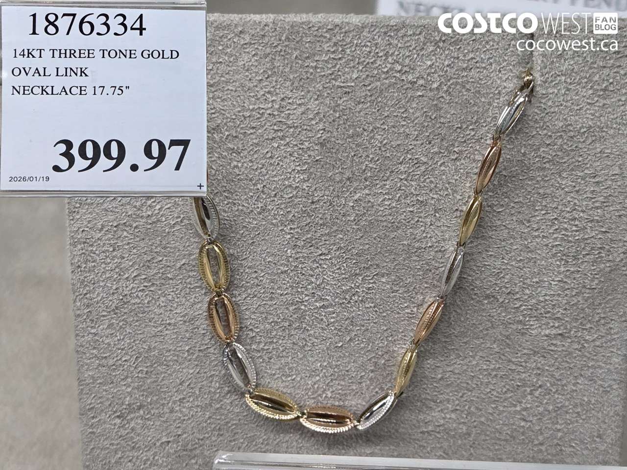 1876334 14KT THREE TONE GOLD OVAL LINK NECKLACE 17.75