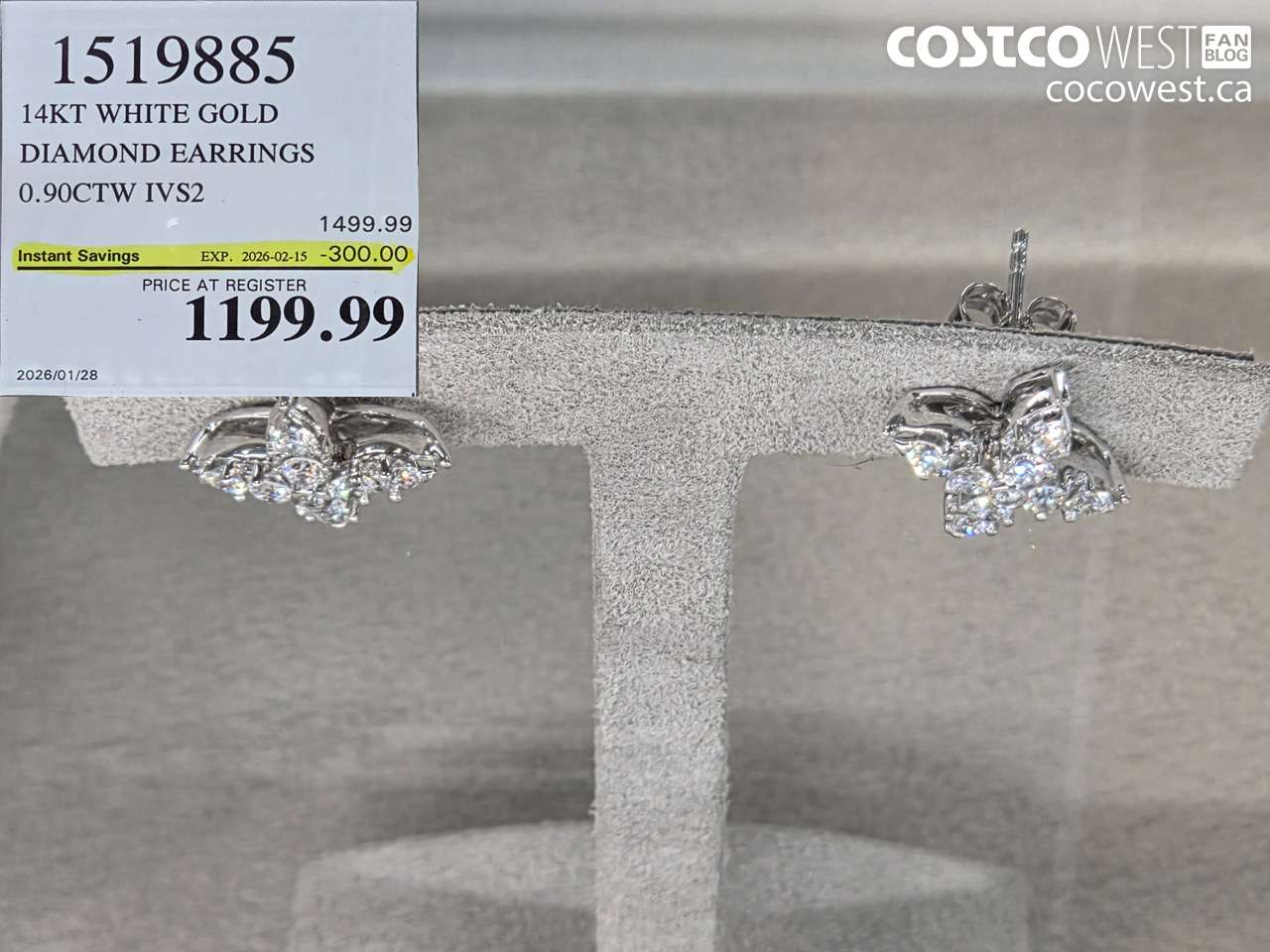 1519885 14KT WHITE GOLD DIAMOND EARRINGS 0.90CTW IVS2 ($300.00 INSTANT SAVINGS EXPIRES ON 2026-02-15) $1199.99