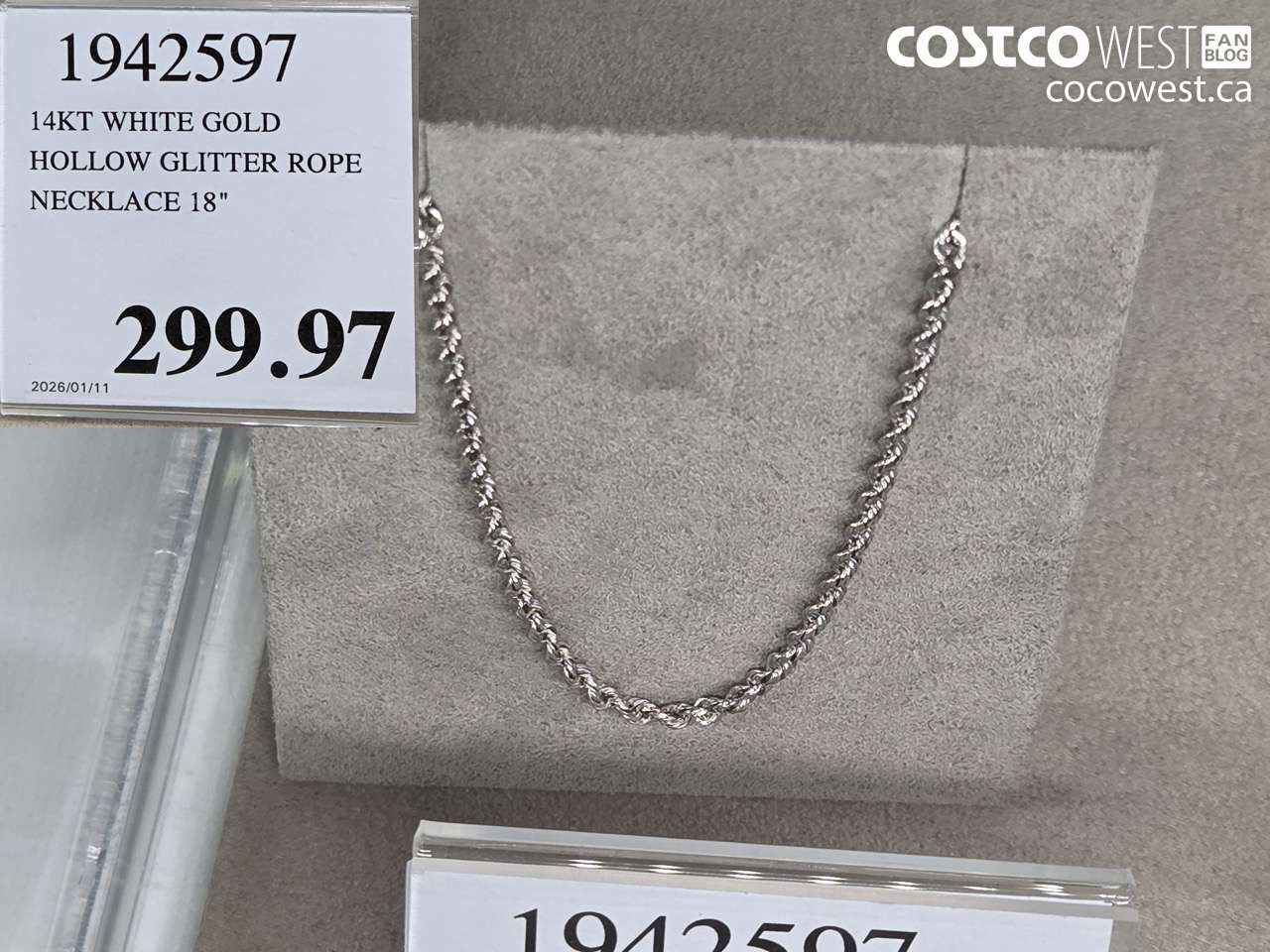 1942597 14KT WHITE GOLD HOLLOW GLITTER ROPE NECKLACE 18