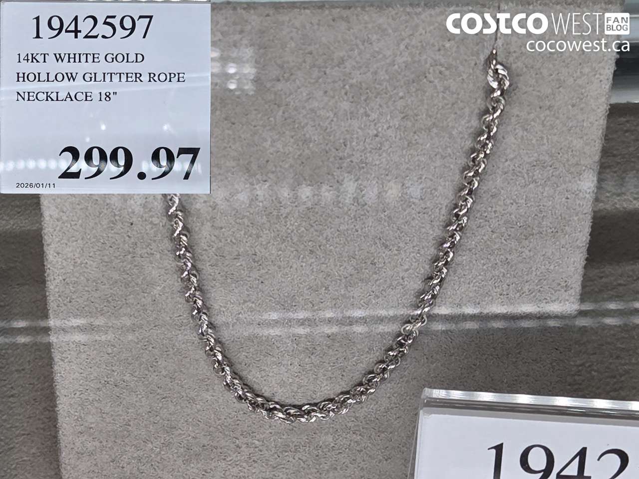 1942597 14KT WHITE GOLD HOLLOW GLITTER ROPE NECKLACE 18