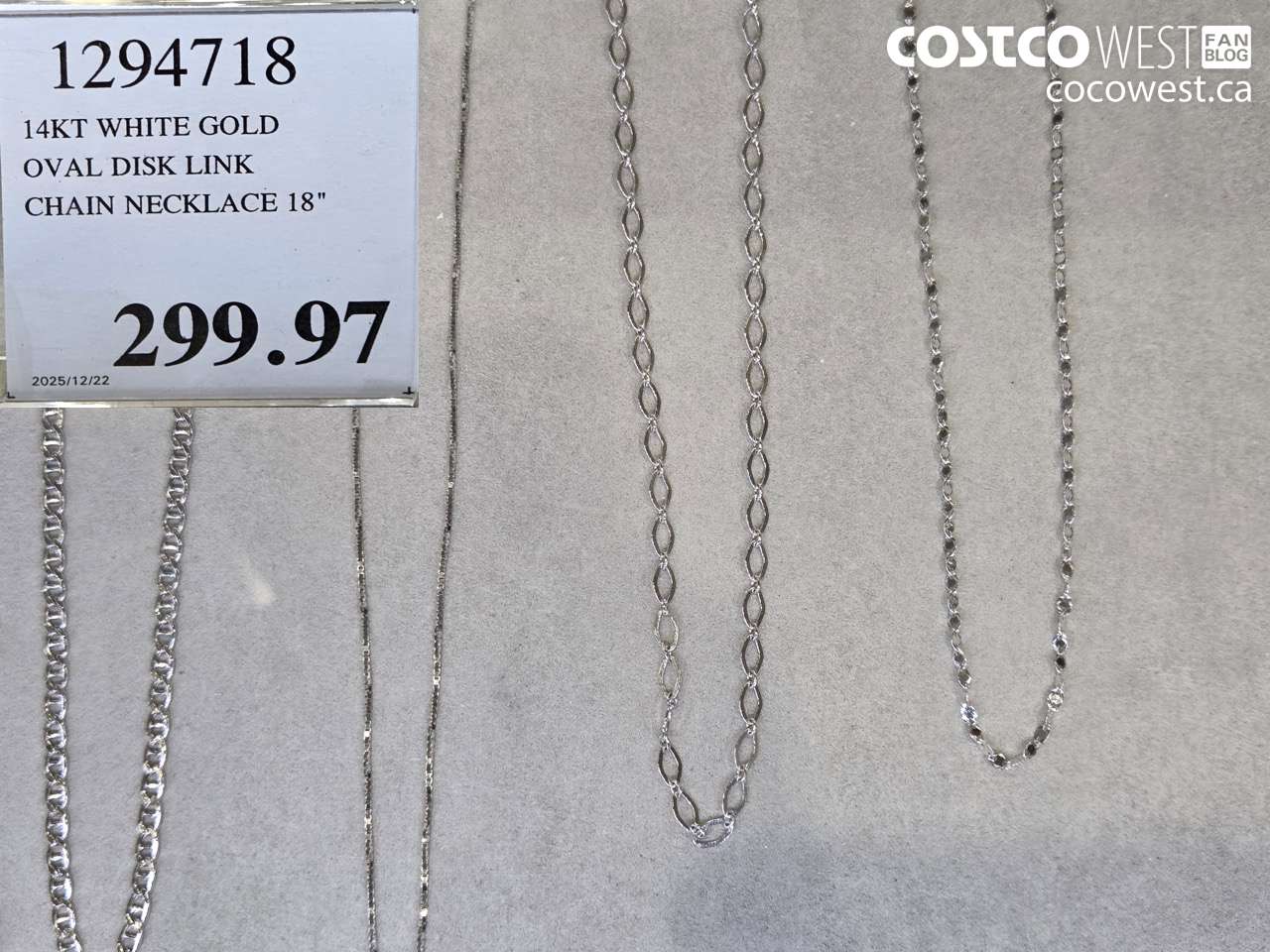 1294718 14KT WHITE GOLD OVAL DISK LINK CHAIN NECKLACE 18