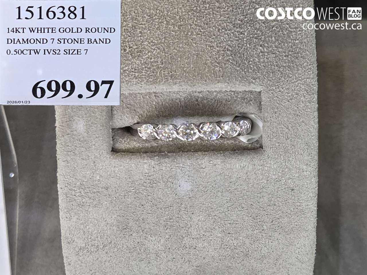 1516381 14KT WHITE GOLD ROUND DIAMOND 7 STONE BAND 0.50CTW IVS2 SIZE 7 $699.97