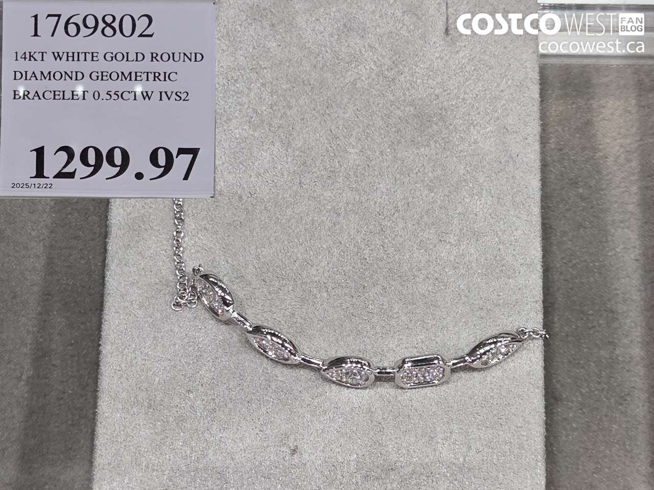 1769802 14KT WHITE GOLD ROUND DIAMOND GEOMETRIC BRACELET 0.55CTW IVS2 $1299.97