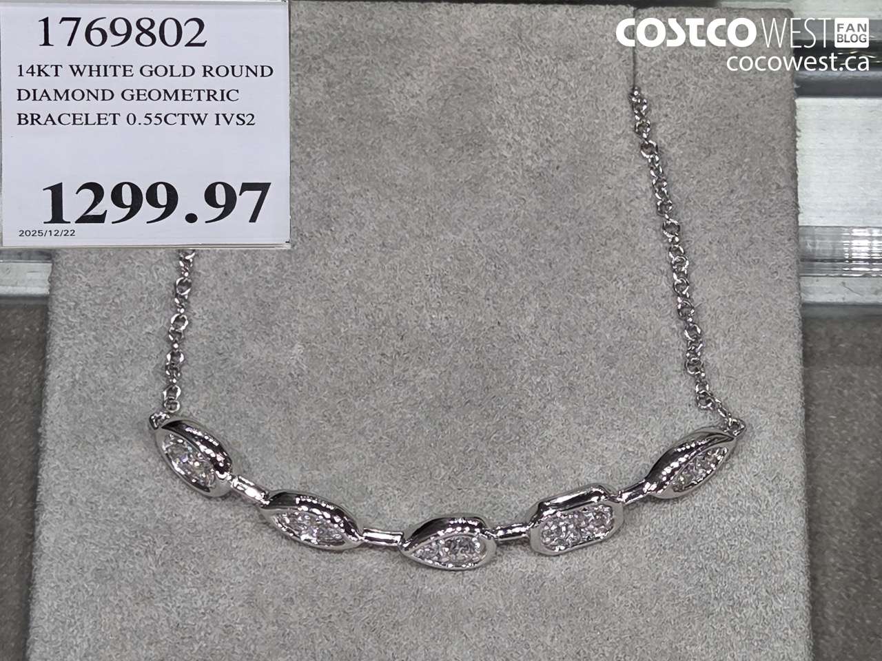 1769802 14KT WHITE GOLD ROUND DIAMOND GEOMETRIC BRACELET 0.55CTW IVS2 $1299.97
