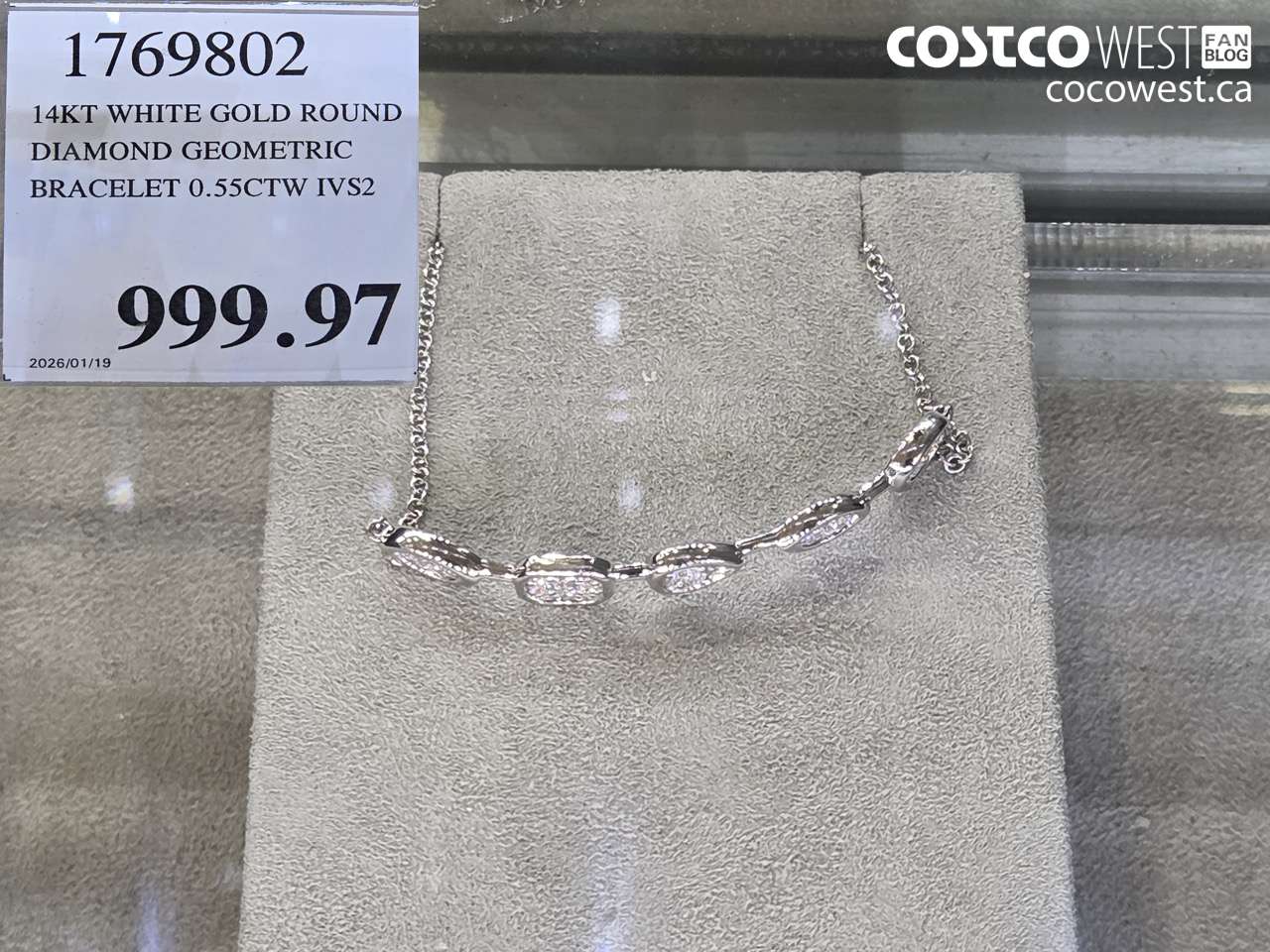 1769802 14KT WHITE GOLD ROUND DIAMOND GEOMETRIC BRACELET 0.55CTW IVS2 $999.97