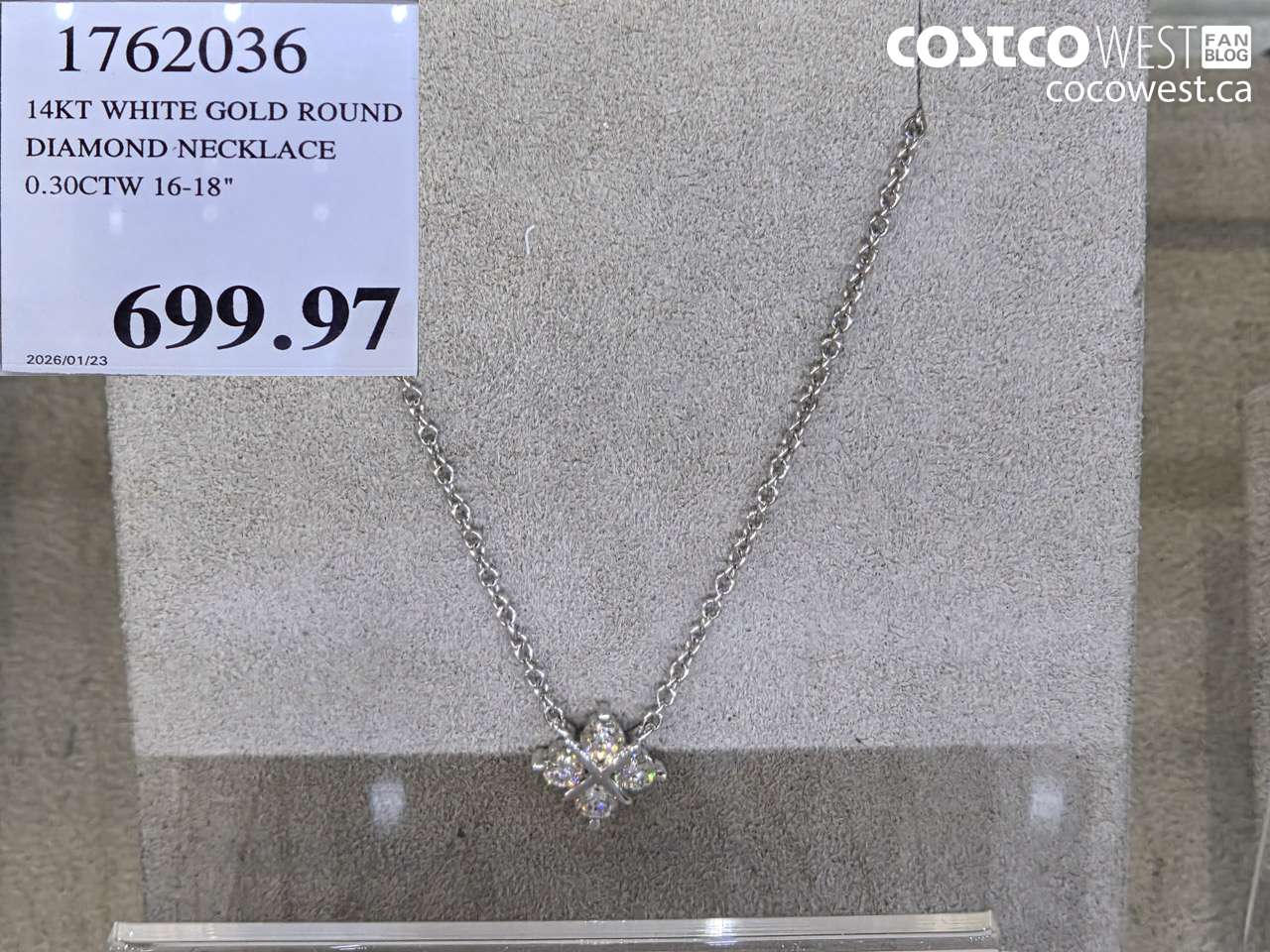 1762036 14KT WHITE GOLD ROUND DIAMOND NECKLACE 0.30CTW 16-18