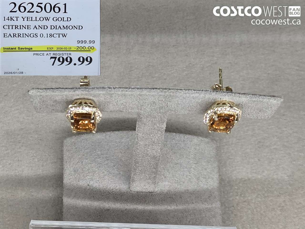 2625061 14KT YELLOW GOLD CITRINE AND DIAMOND EARRINGS 0.18CTW ($200.00 INSTANT SAVINGS EXPIRES ON 2026-02-15) $799.99
