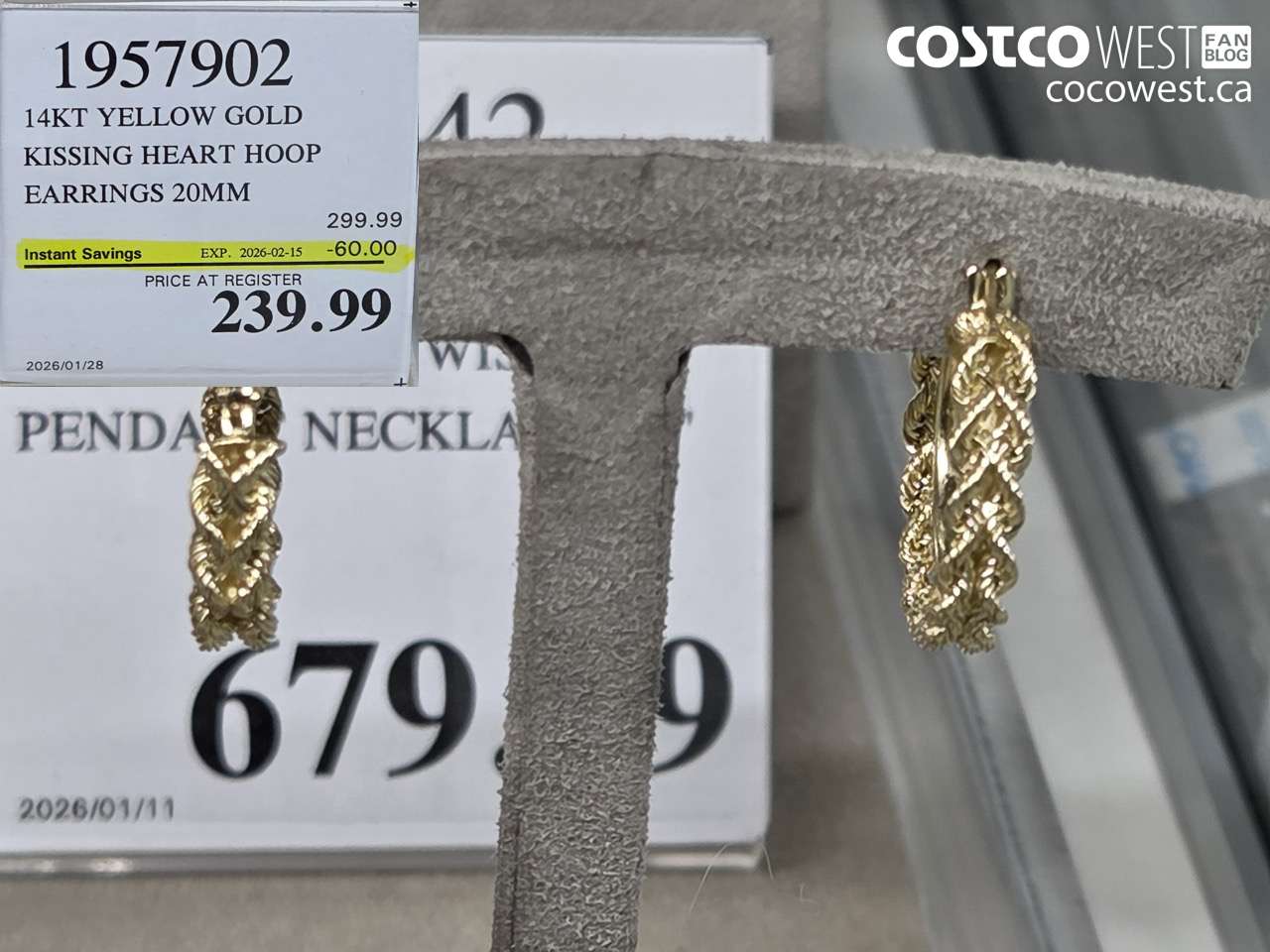 1957902 14KT YELLOW GOLD KISSING HEART HOOP EARRINGS 20MM ($60.00 INSTANT SAVINGS EXPIRES ON 2026-02-15) $239.99