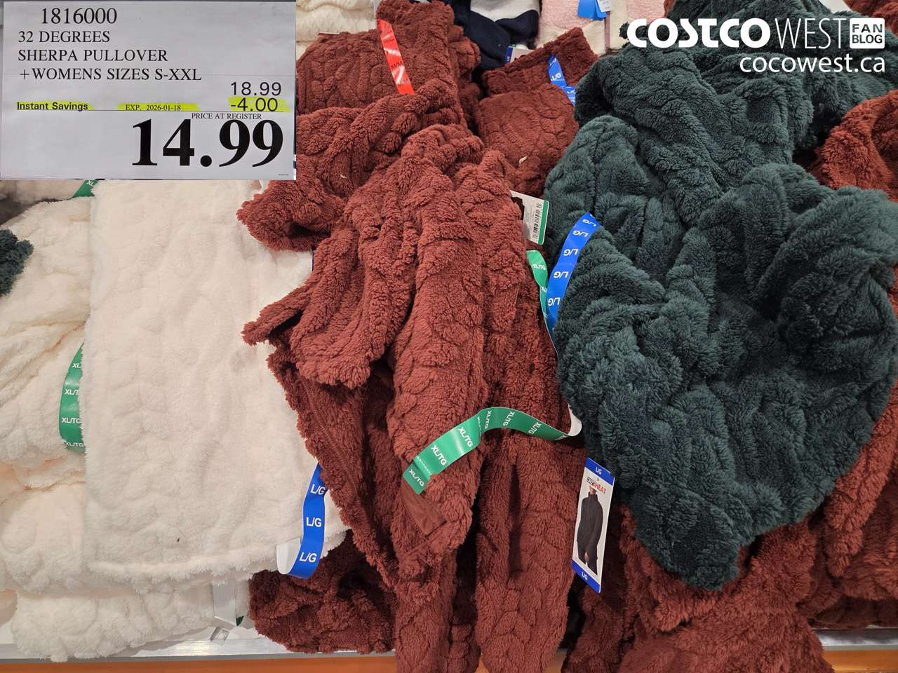 1816000 32 DEGEES SHERPA PULLOVER LADIES SIZES S-XXL ($4.00 INSTANT SAVINGS EXPIRES ON 2026-01-18) $14.99