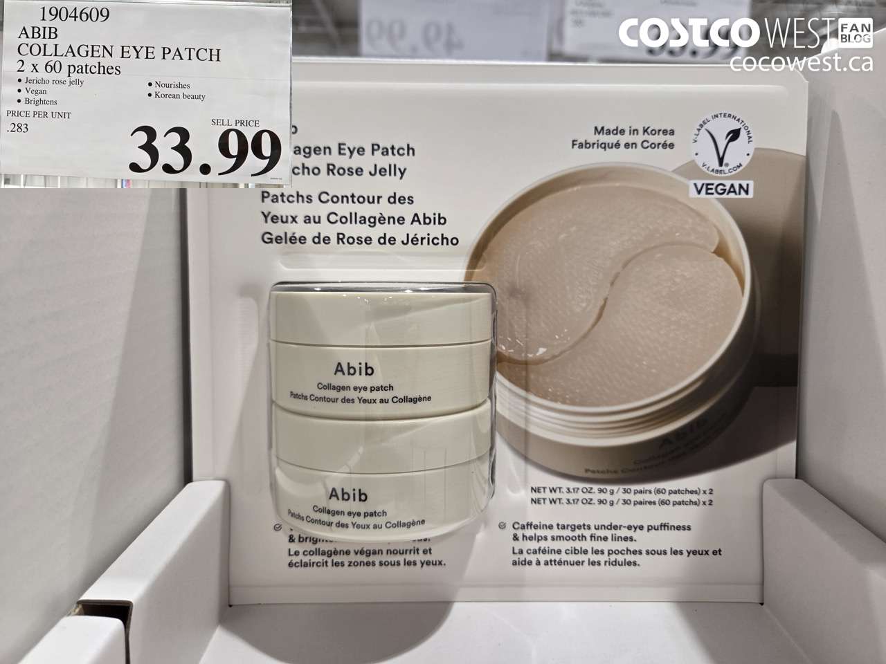 1904609 ABIB COLLAGEN EYE PATCH 2 X 30 PATCHES $33.99