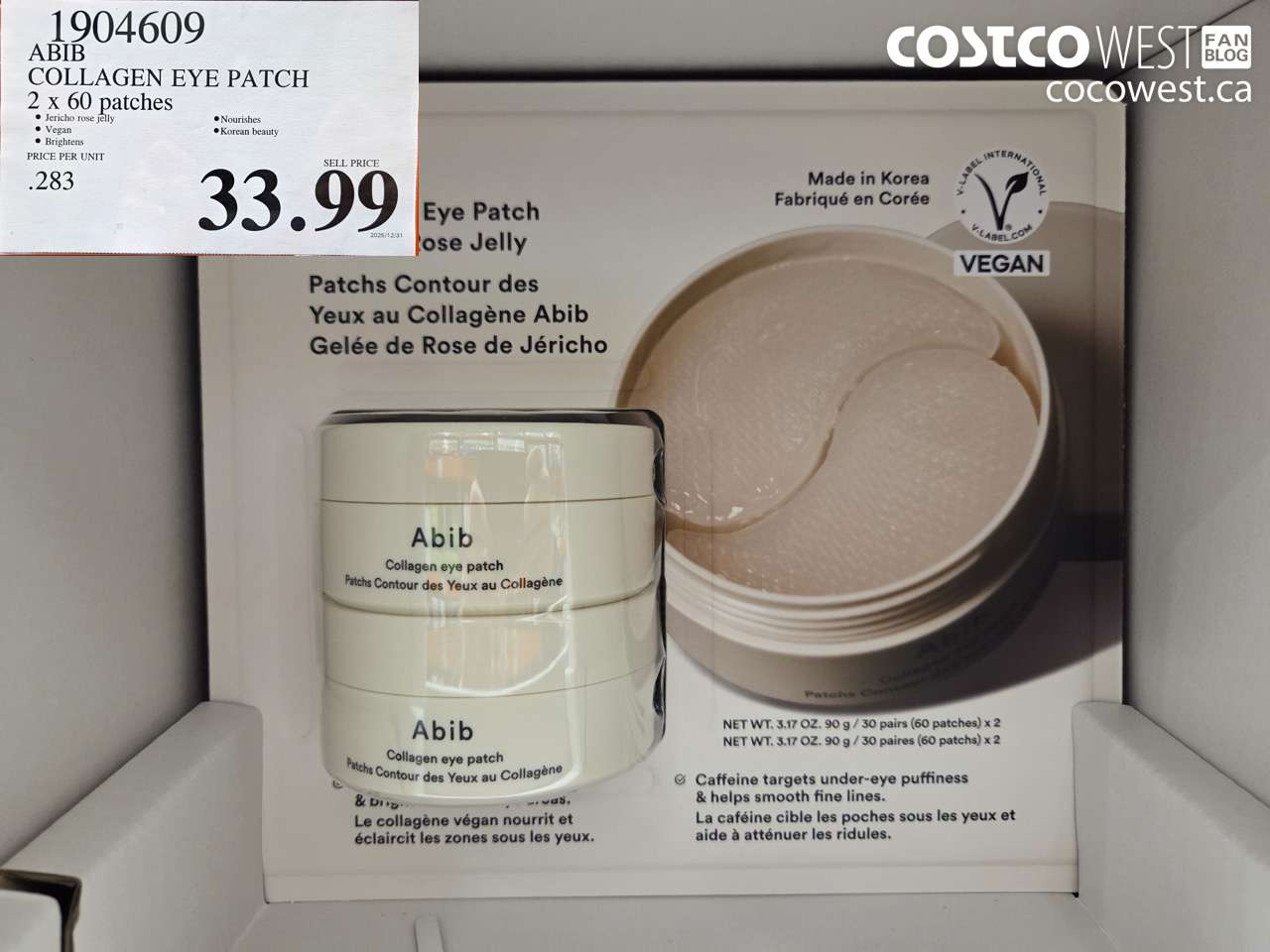 1904609 ABIB COLLAGEN EYE PATCH 2 X 30 PATCHES $33.99