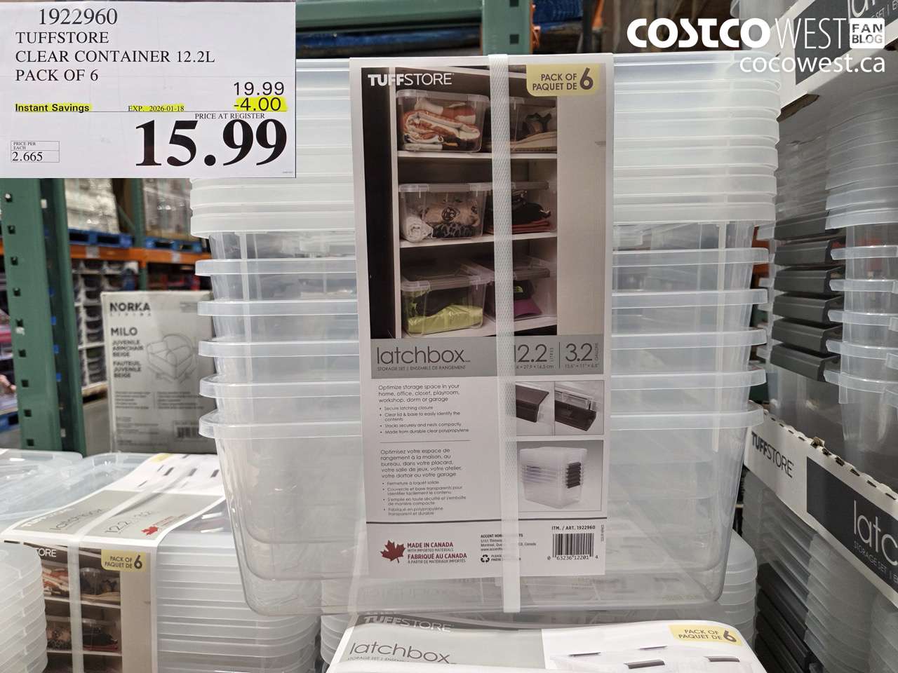 1922960 ACCENT CLEAR CONTAINER 12.2L PACK OF 6 ($4.00 INSTANT SAVINGS EXPIRES ON 2026-01-18) $15.99