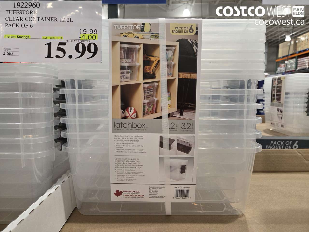 1922960 ACCENT CLEAR CONTAINER 12.2L PACK OF 6 ($4.00 INSTANT SAVINGS EXPIRES ON 2026-01-18) $15.99