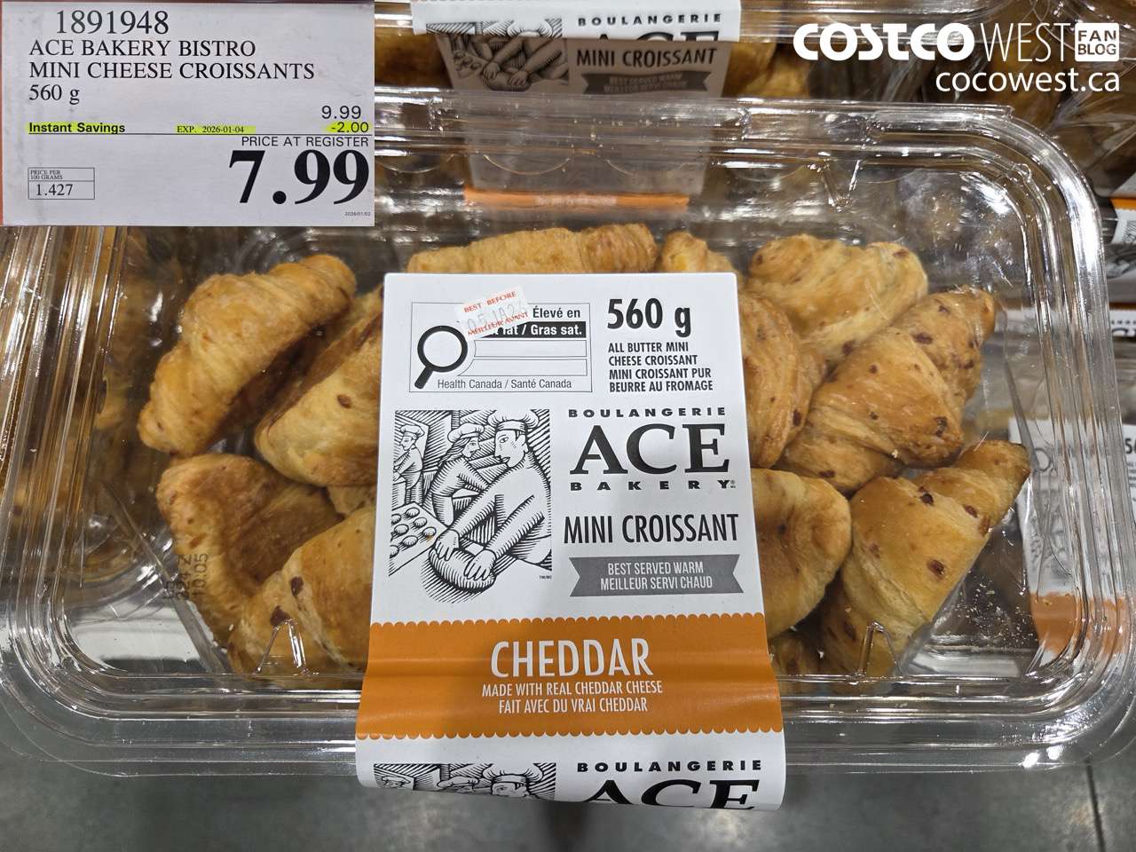 1891948 ACE BAKERY BISTRO MINI CHEESE CROISSANTS 560G ($2.00 INSTANT SAVINGS EXPIRES ON 2026-01-04) $7.99
