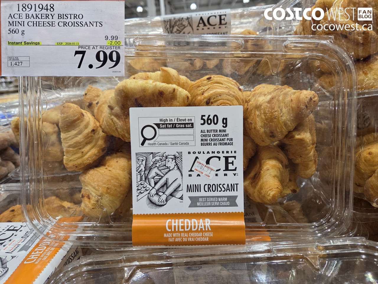1891948 ACE BAKERY BISTRO MINI CHEESE CROISSANTS 560G ($2.00 INSTANT SAVINGS EXPIRES ON 2026-01-11) $7.99