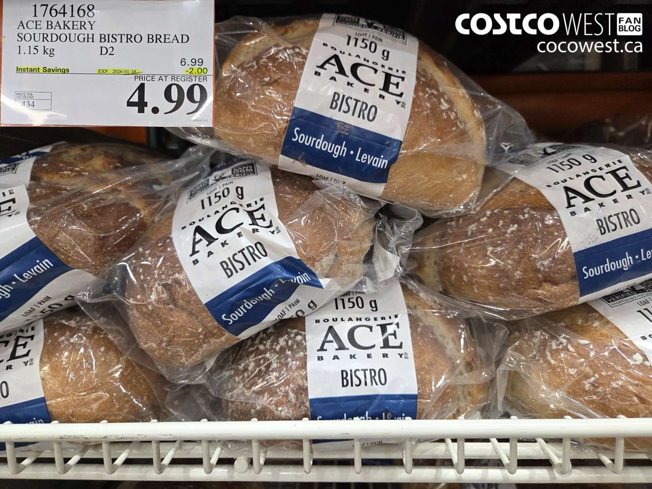 1764168 ACE BAKERY SOURDOUGH BISTRO BREAD 1.15KG ($2.00 INSTANT SAVINGS EXPIRES ON 2026-01-18) $4.99