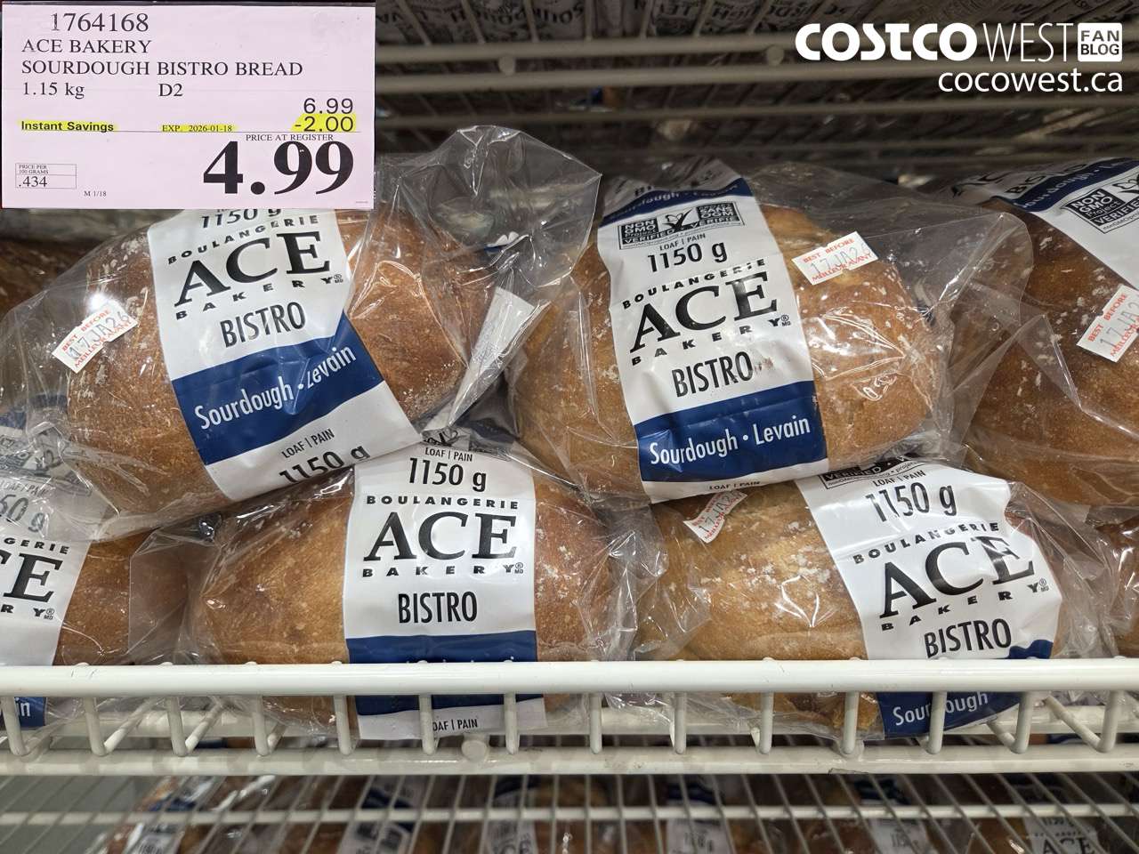 1764168 ACE BAKERY SOURDOUGH BISTRO BREAD 1.15KG ($2.00 INSTANT SAVINGS EXPIRES ON 2026-01-18) $4.99