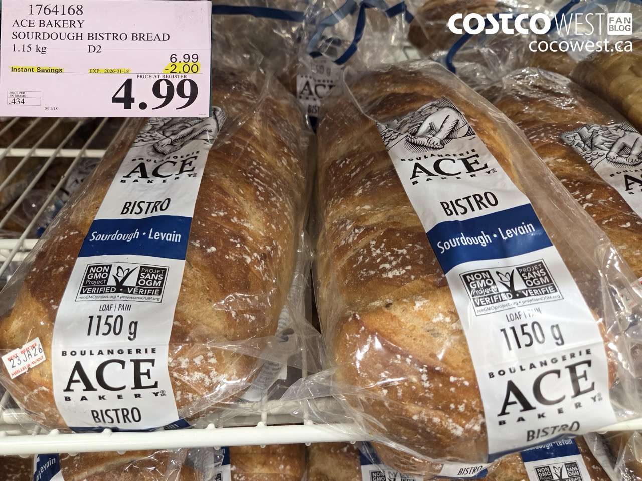 1764168 ACE BAKERY SOURDOUGH BISTRO BREAD 1.15KG ($2.00 INSTANT SAVINGS EXPIRES ON 2026-01-18) $4.99