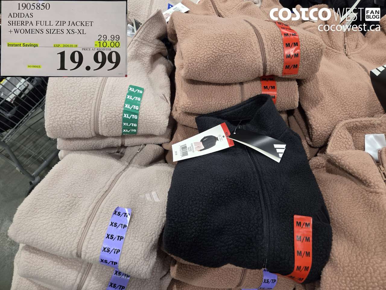 1905850 ADIDAS SHERPA FULL ZIP JACKET WOMENS SIZES XS-XL ($10.00 INSTANT SAVINGS EXPIRES ON 2026-01-18) $19.99