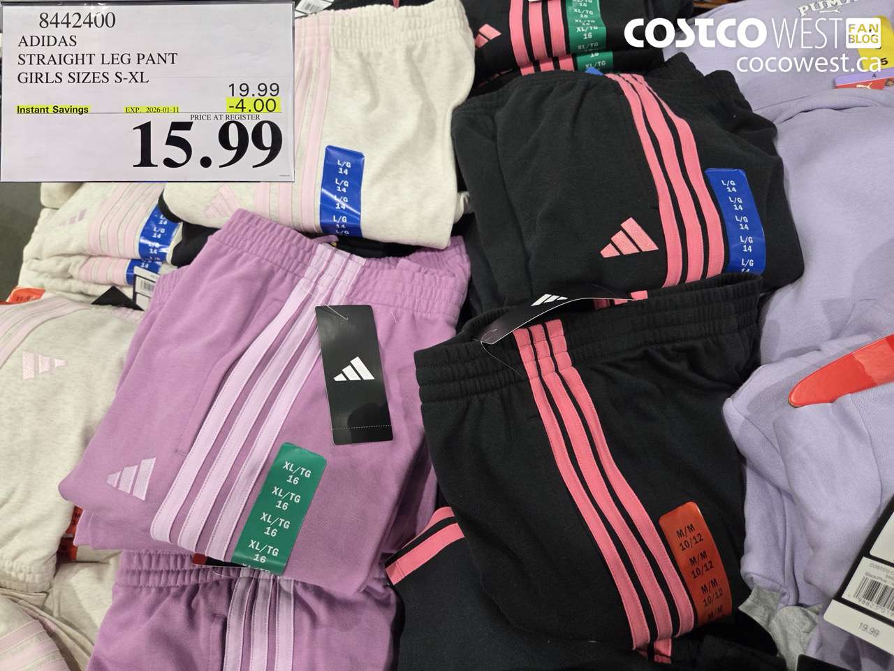 8442400 ADIDAS STRAIGHT LEG PANT GIRLS SIZES S-XL  ($4.00 INSTANT SAVINGS EXPIRES ON 2026-01-11) $15.99
