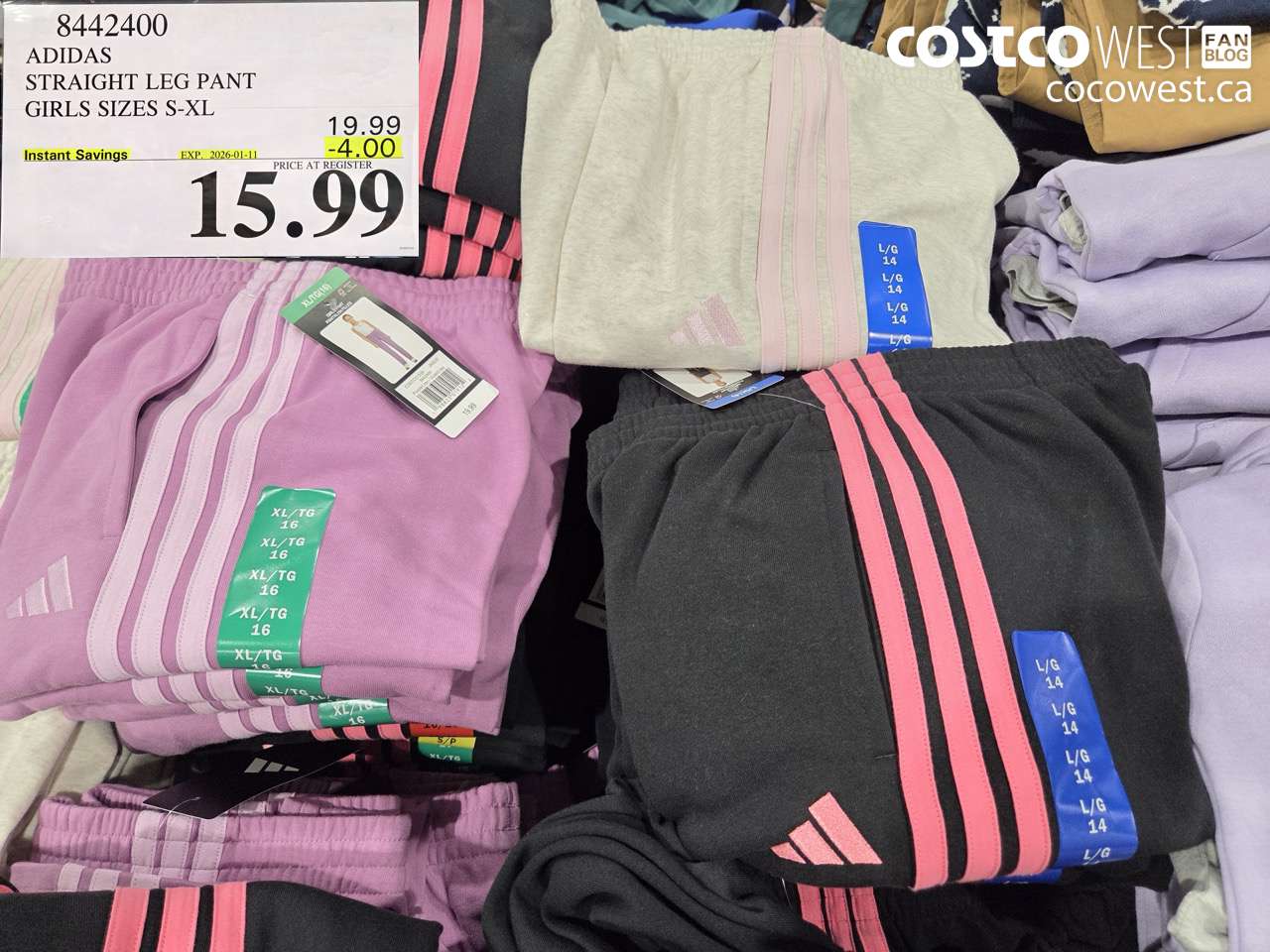 8442400 ADIDAS STRAIGHT LEG PANT GIRLS SIZES S-XL  ($4.00 INSTANT SAVINGS EXPIRES ON 2026-01-11) $15.99