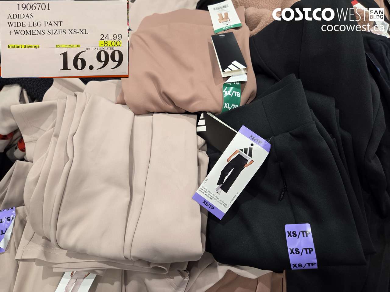 1906701 ADIDAS WIDE LEG PANT WOMENS SIZES XS-XL ($8.00 INSTANT SAVINGS EXPIRES ON 2026-01-18) $16.99