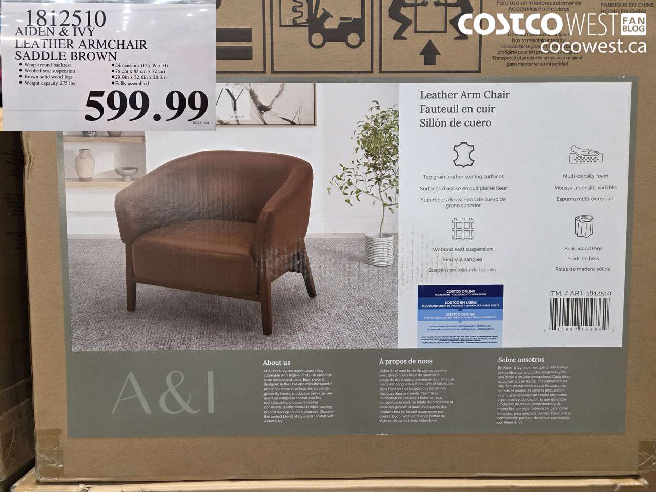 1812510 AIDEN & IVY LEATHER ARMCHAIR SADDLE BROWN $599.99