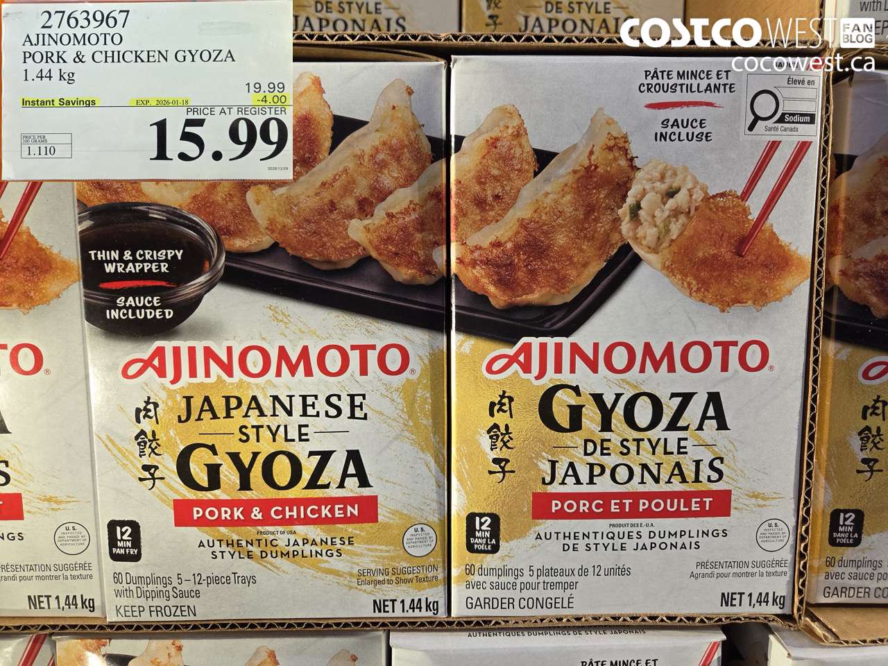 2763967 AJINOMOTO PORK & CHICKEN GYOZA 1.44 KG ($4.00 INSTANT SAVINGS EXPIRES ON 2026-01-18) $15.99