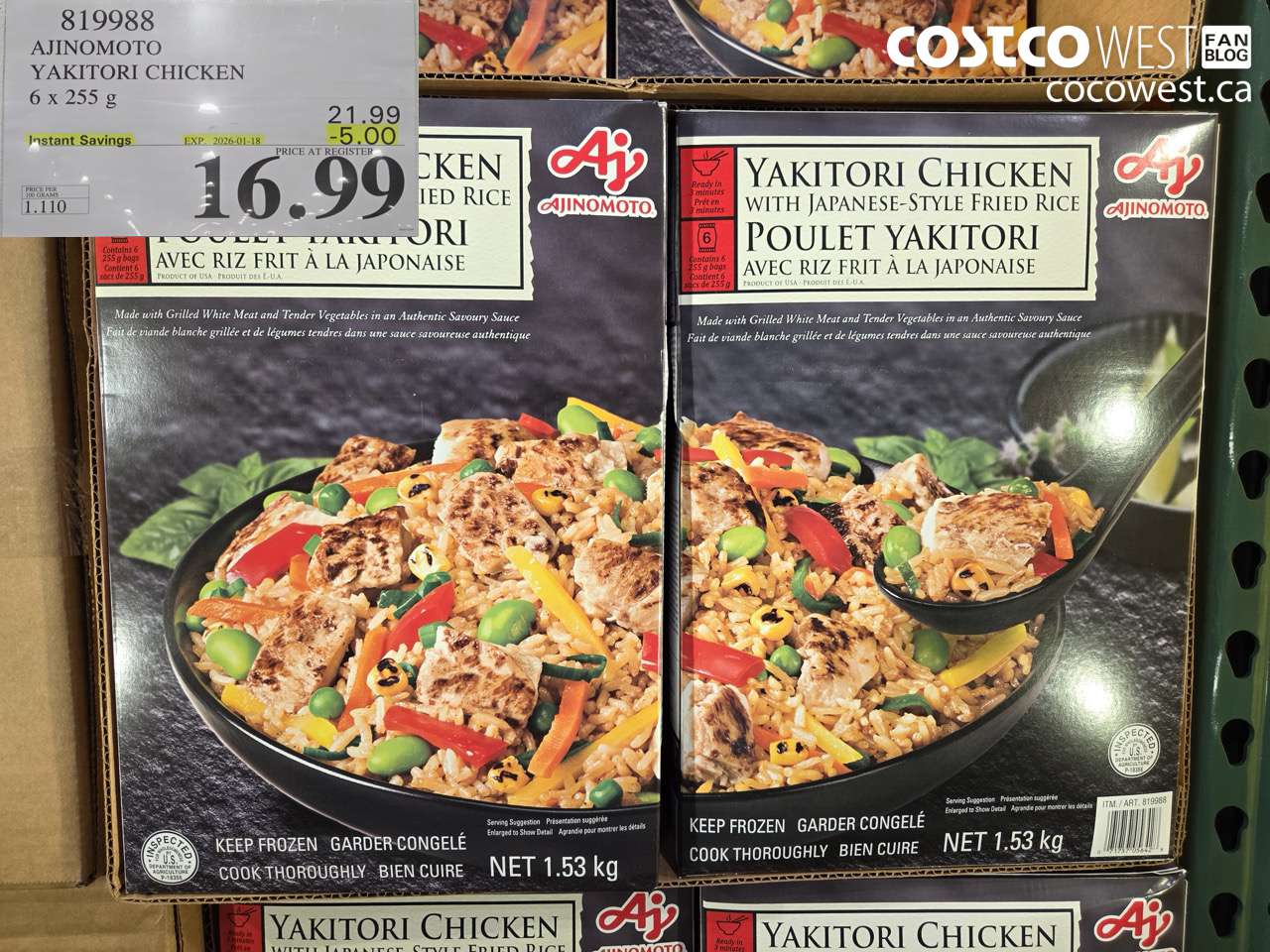 819988 AJINOMOTO YAKITORI CHICKEN 6 X 255G ($5.00 INSTANT SAVINGS EXPIRES ON 2026-01-18) $16.99