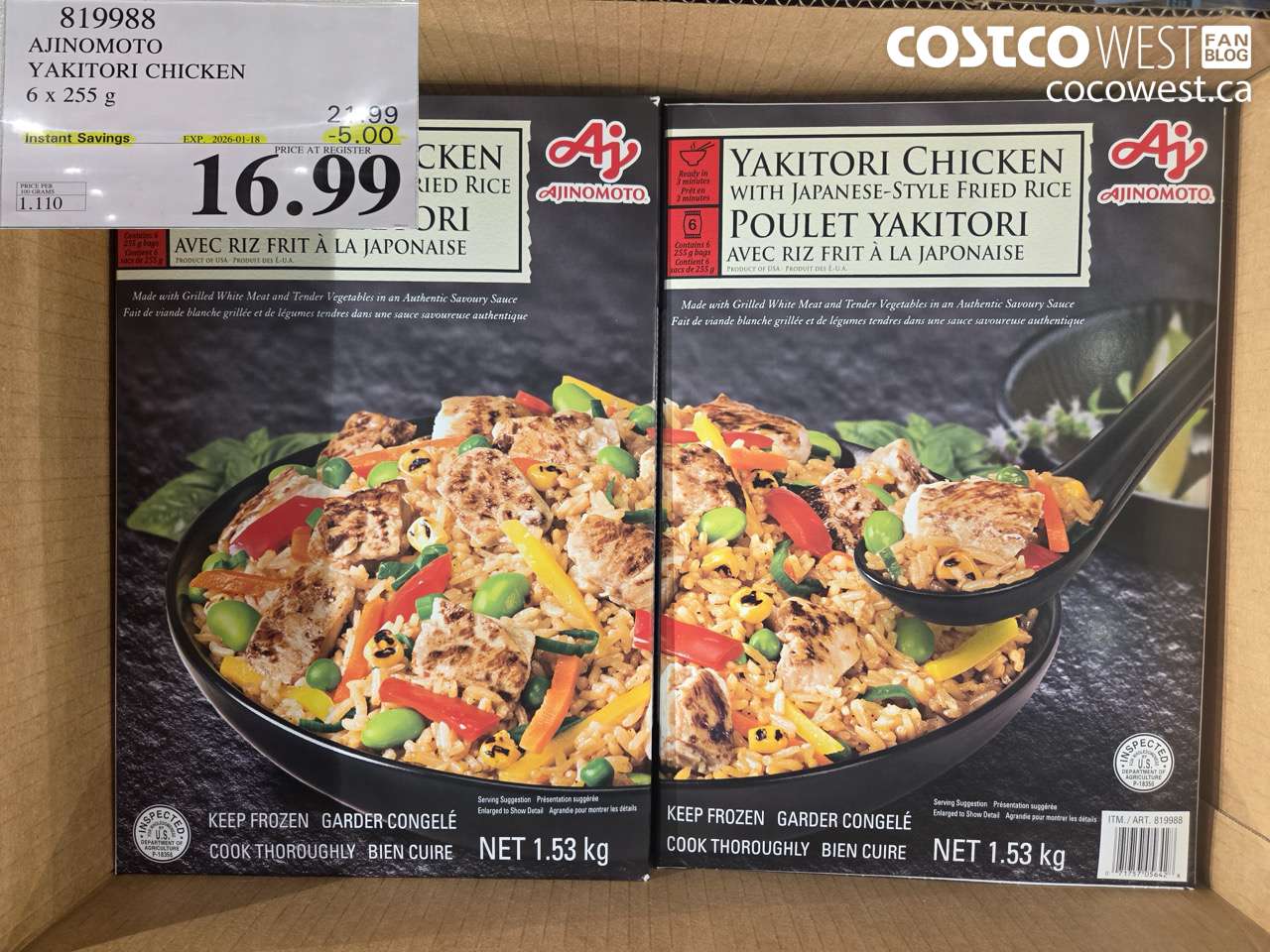 819988 AJINOMOTO YAKITORI CHICKEN 6 X 255G ($5.00 INSTANT SAVINGS EXPIRES ON 2026-01-18) $16.99