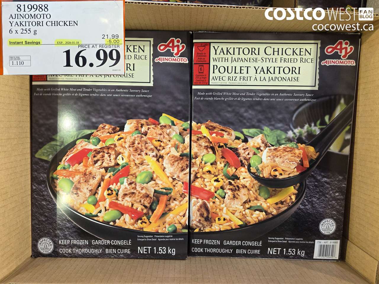 819988 AJINOMOTO YAKITORI CHICKEN 6 X 255G ($5.00 INSTANT SAVINGS EXPIRES ON 2026-01-18) $16.99