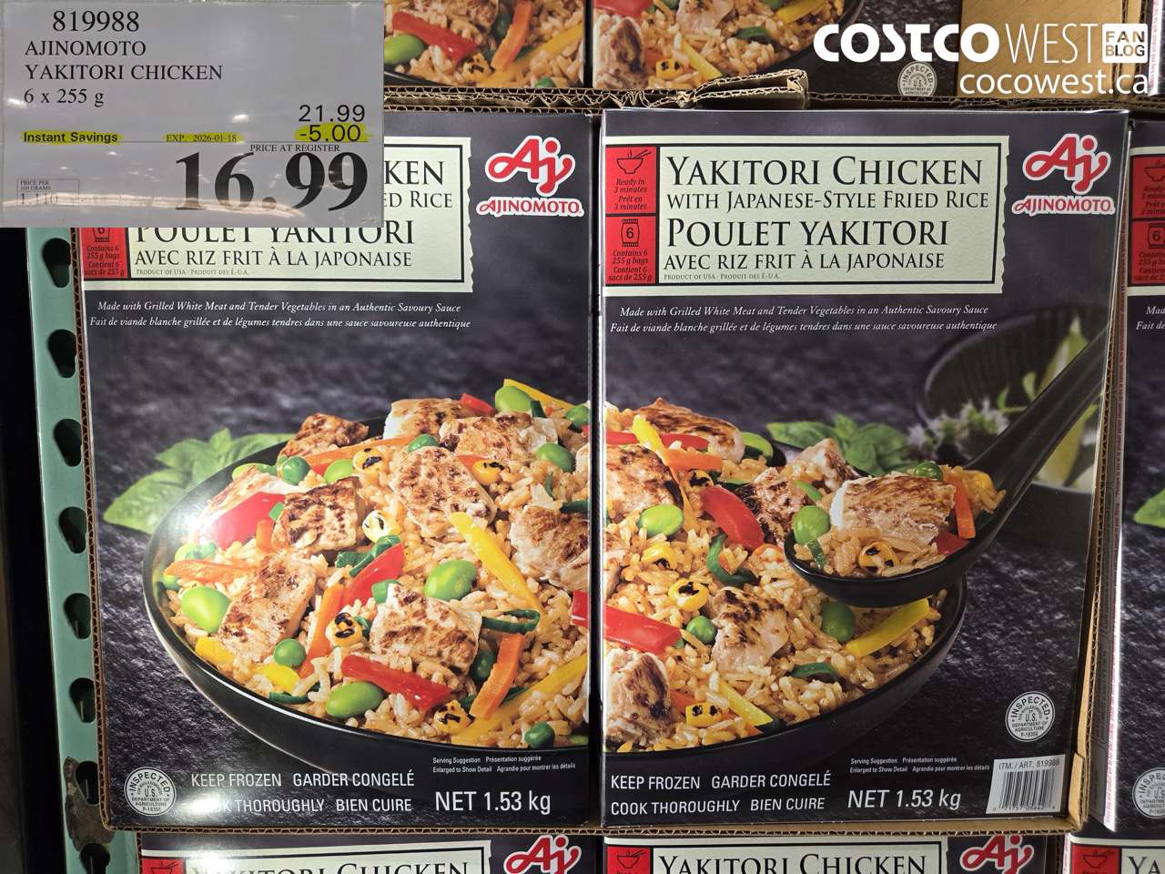 819988 AJINOMOTO YAKITORI CHICKEN 6 X 255G ($5.00 INSTANT SAVINGS EXPIRES ON 2026-01-18) $16.99